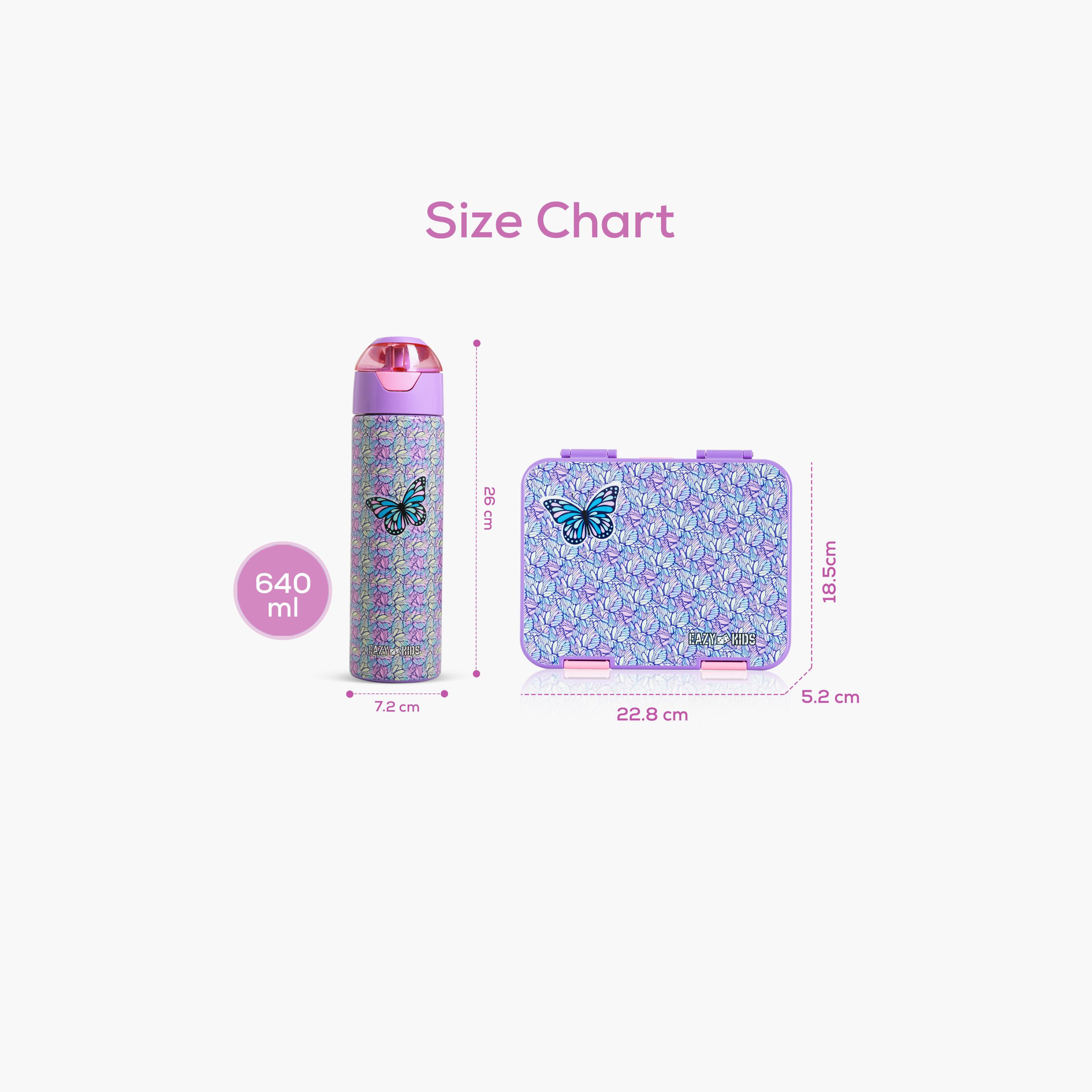 Eazy Kids 6 & 4 Convertible Bento Lunch Box & Water Bottle with Sticker- Butterfly - Purple-school-lunchessentials-lunchboxes-image-9
