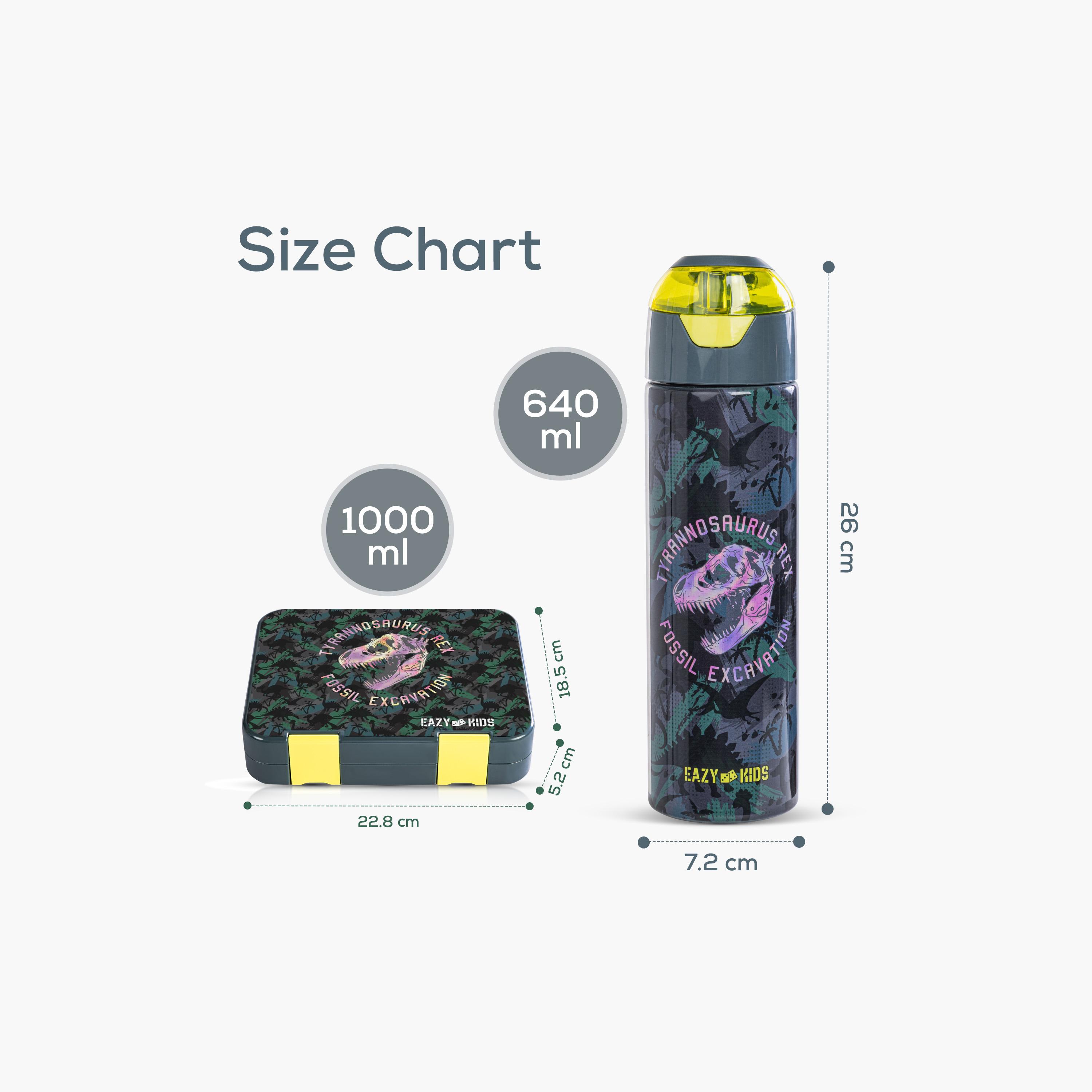 Eazy Kids 6 & 4 Convertible Bento Lunch Box & Water Bottle with Sticker- T-Rex Dino - Grey-school-lunchessentials-sets-image-8