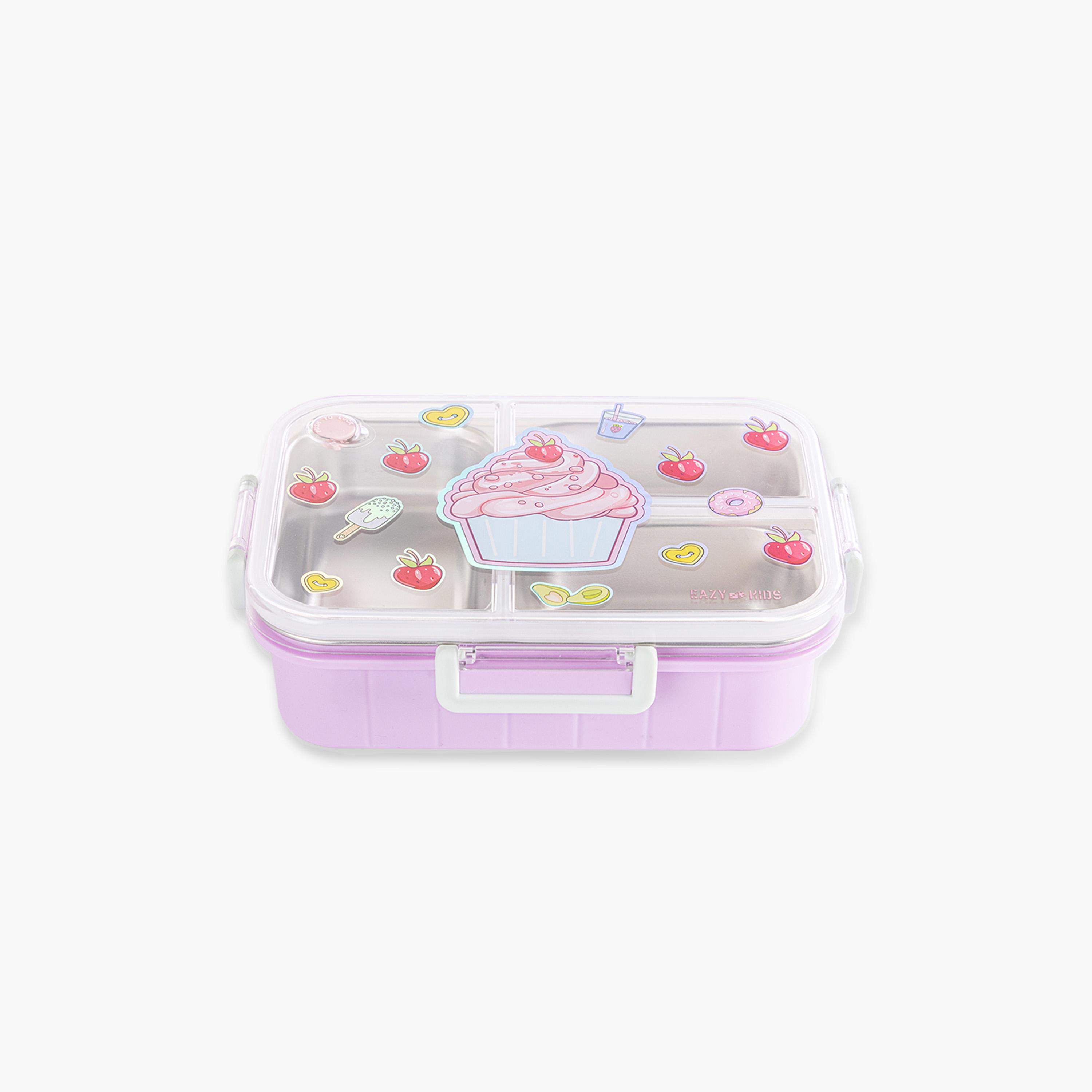 Eazy Kids 3-Compartment Bento Lunch Box with Water Bottle - 800 ml - Cup Cake - Purple-school-lunchessentials-lunchboxes-image-6