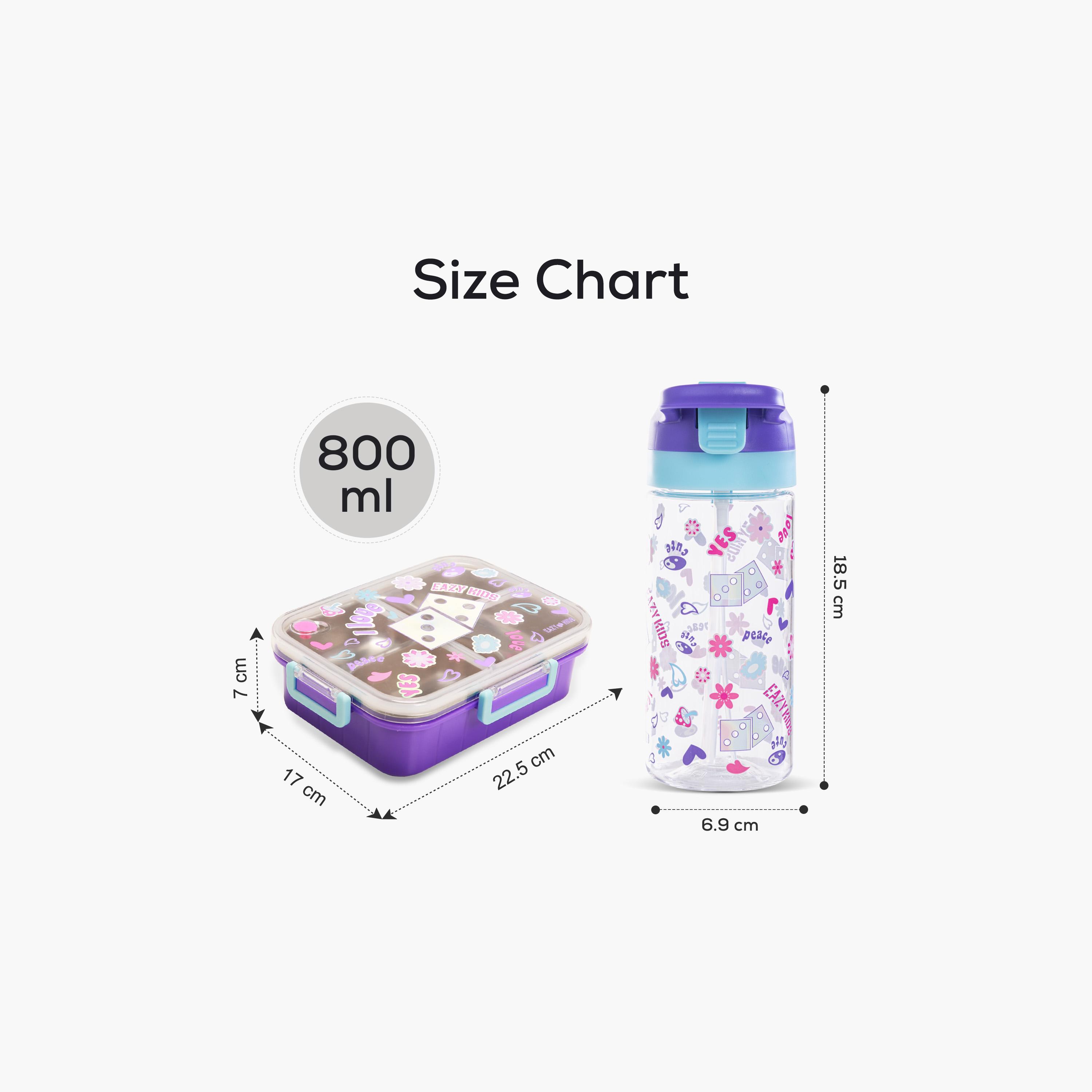 Eazy Kids 3-Compartment Bento Lunch Box with Water Bottle - 800 ml - Floral - Purple-school-lunchessentials-lunchboxes-image-8