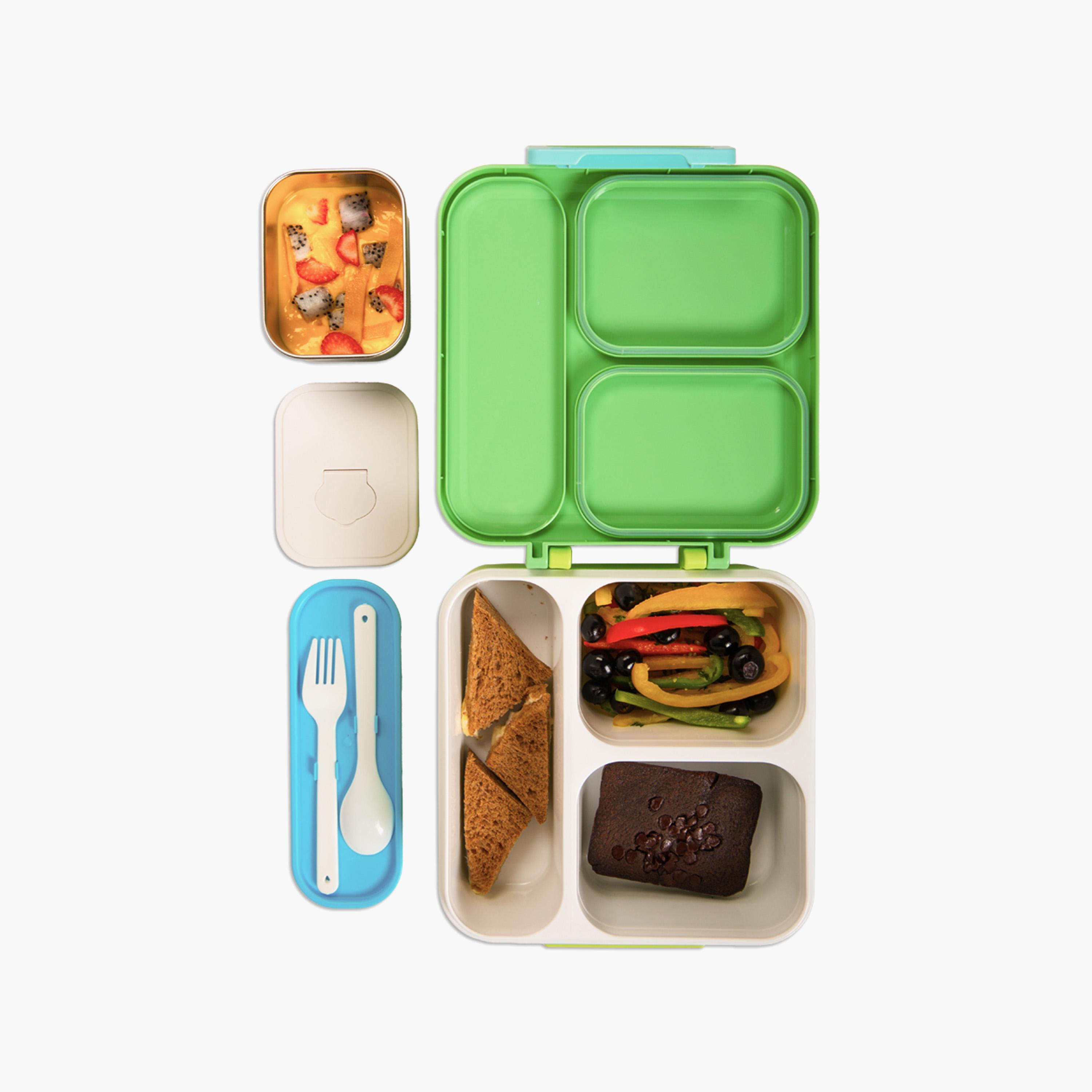 Nova Kids 3-Compartment Bento Lunch Box Set with Water Bottle - Dino - Green-school-lunchessentials-sets-image-4
