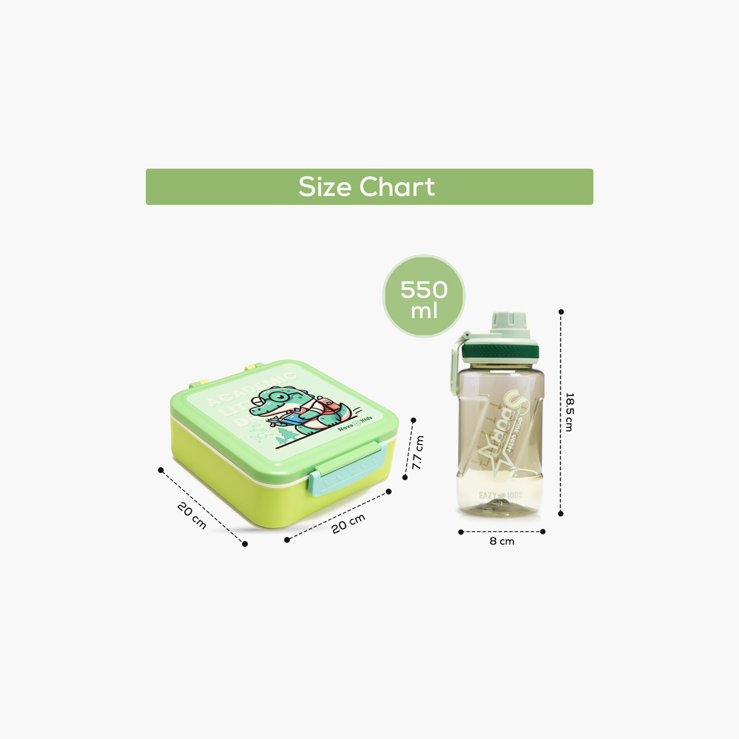 Nova Kids 3-Compartment Bento Lunch Box Set with Water Bottle - Dino - Green-school-lunchessentials-sets-image-7