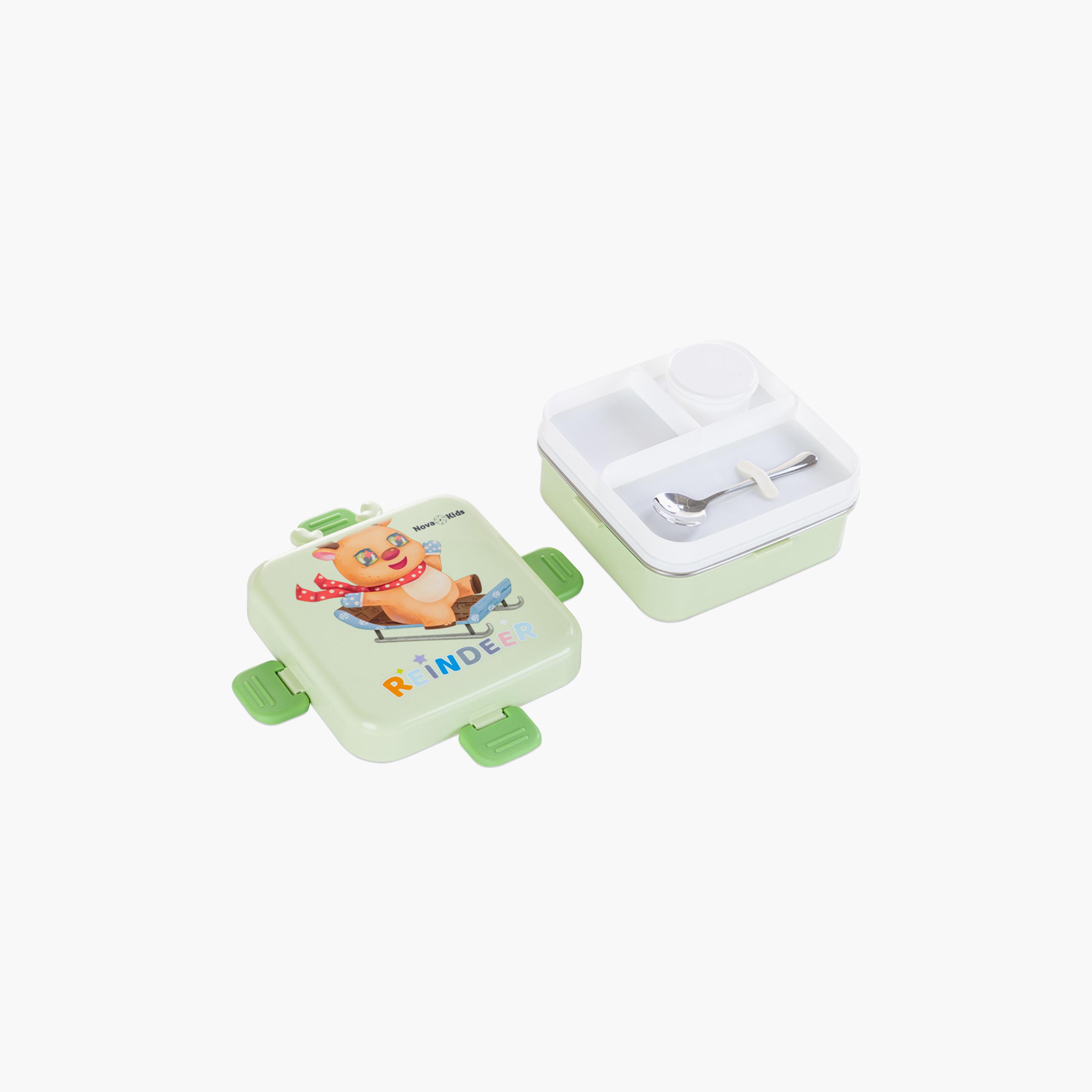 مجموعة صندوق غداء بينتو بثلاث أقسام مع زجاجة ماء من نوفا كيدز - رنة - أخضر-school-lunchessentials-sets-image-4
