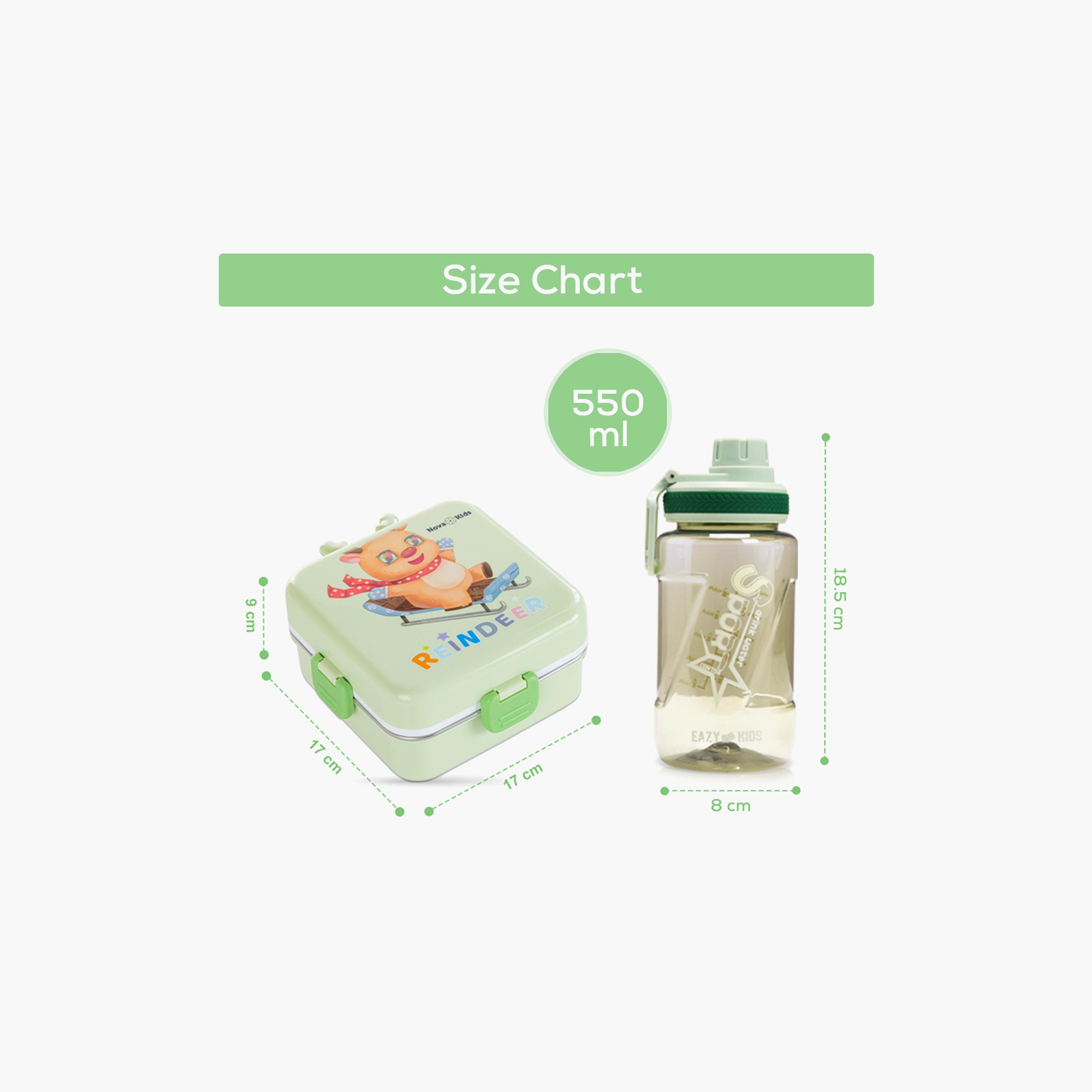 مجموعة صندوق غداء بينتو بثلاث أقسام مع زجاجة ماء من نوفا كيدز - رنة - أخضر-school-lunchessentials-sets-image-7