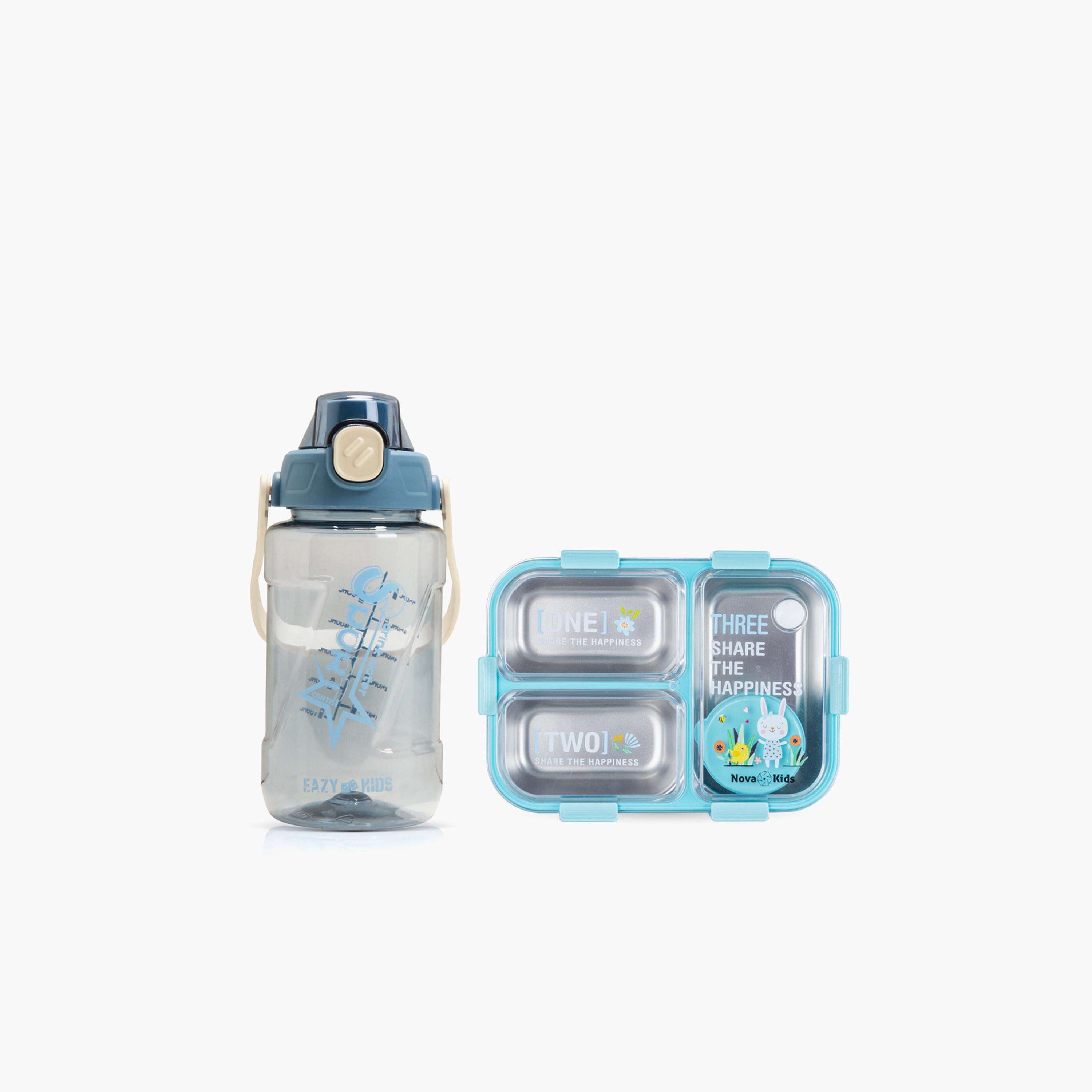 مجموعة صندوق غداء بينتو بثلاث أقسام مع زجاجة ماء من نوفا كيدز - أزرق-school-lunchessentials-sets-image-1