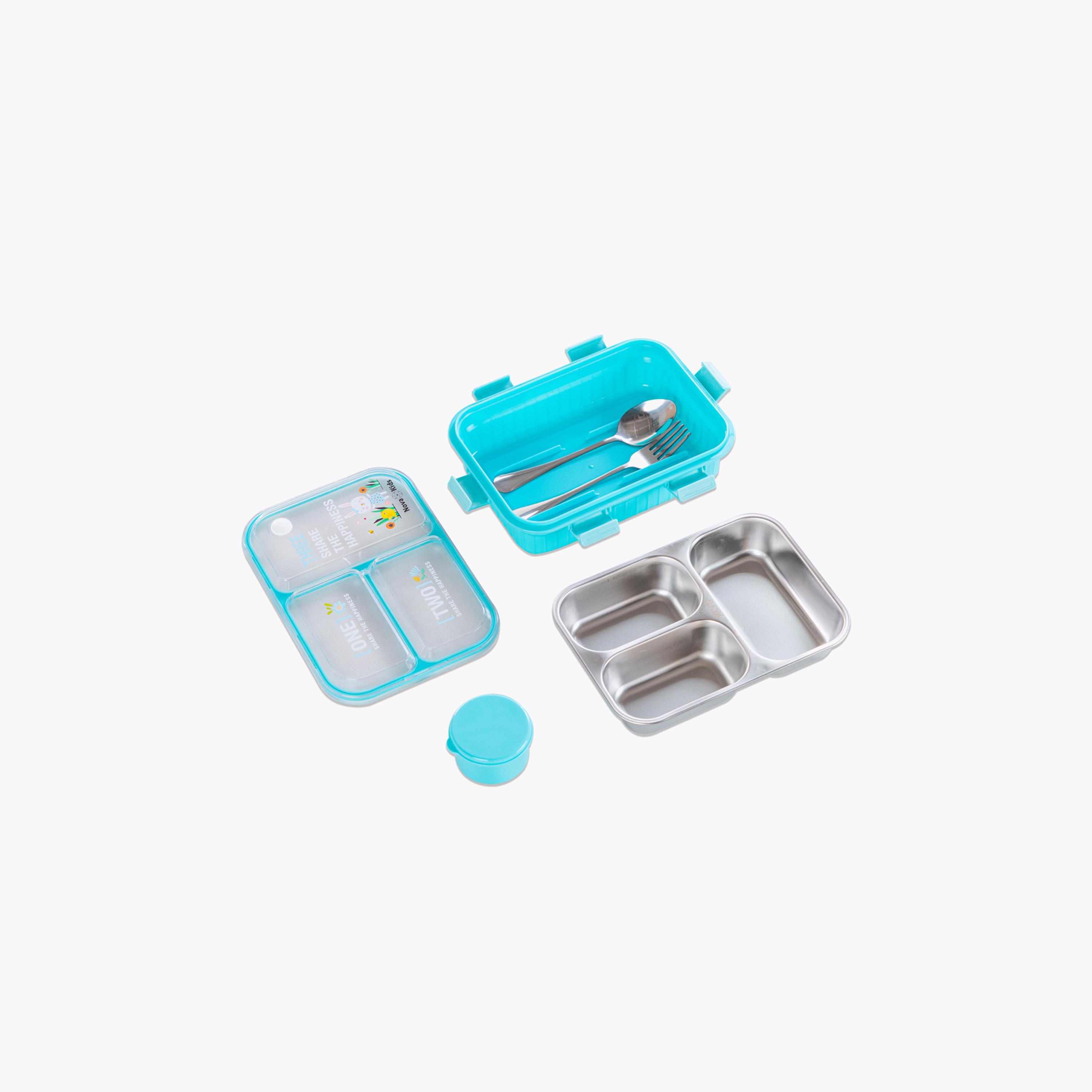 مجموعة صندوق غداء بينتو بثلاث أقسام مع زجاجة ماء من نوفا كيدز - أزرق-school-lunchessentials-sets-image-4