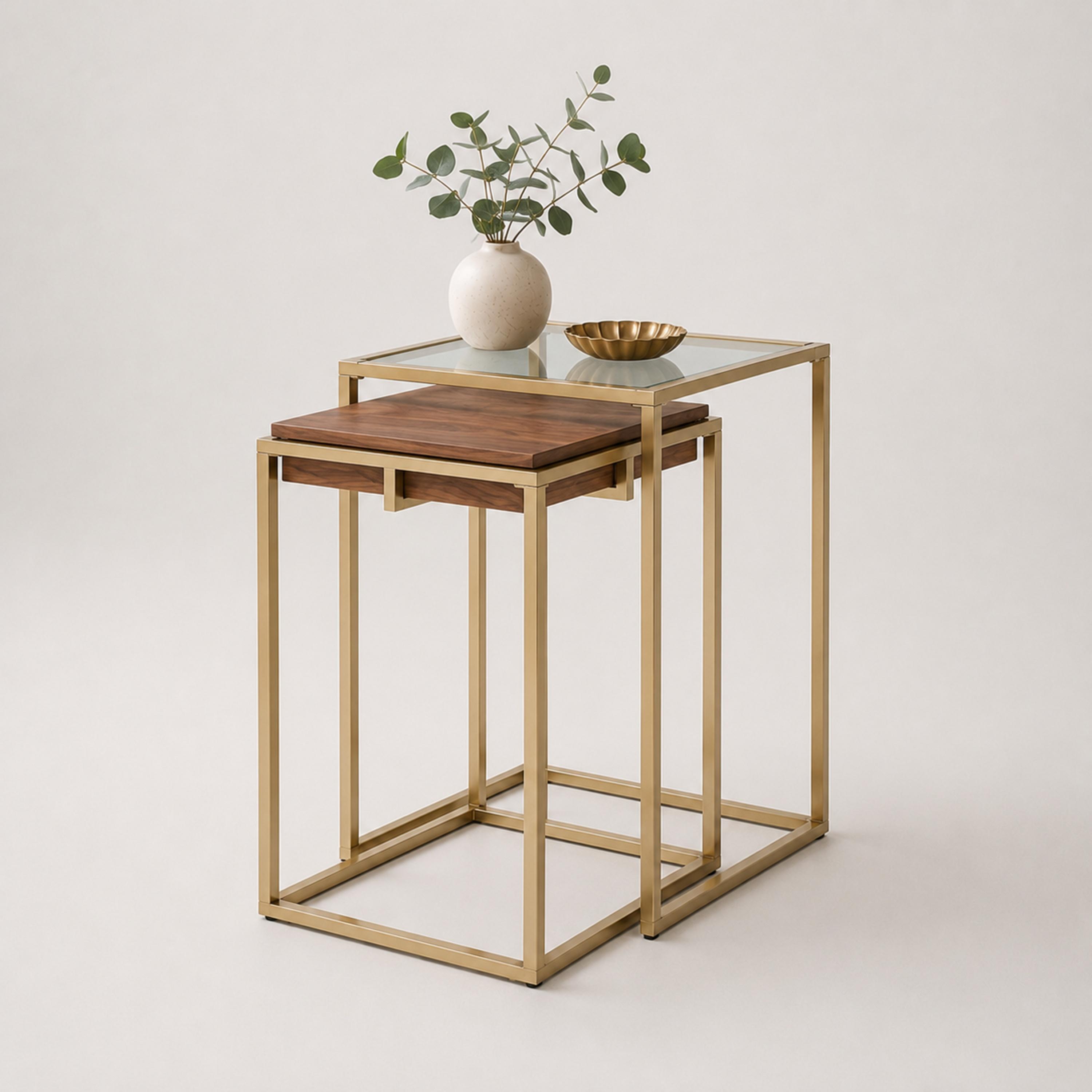 Wooden Top Nesting Tables - Set of 2
