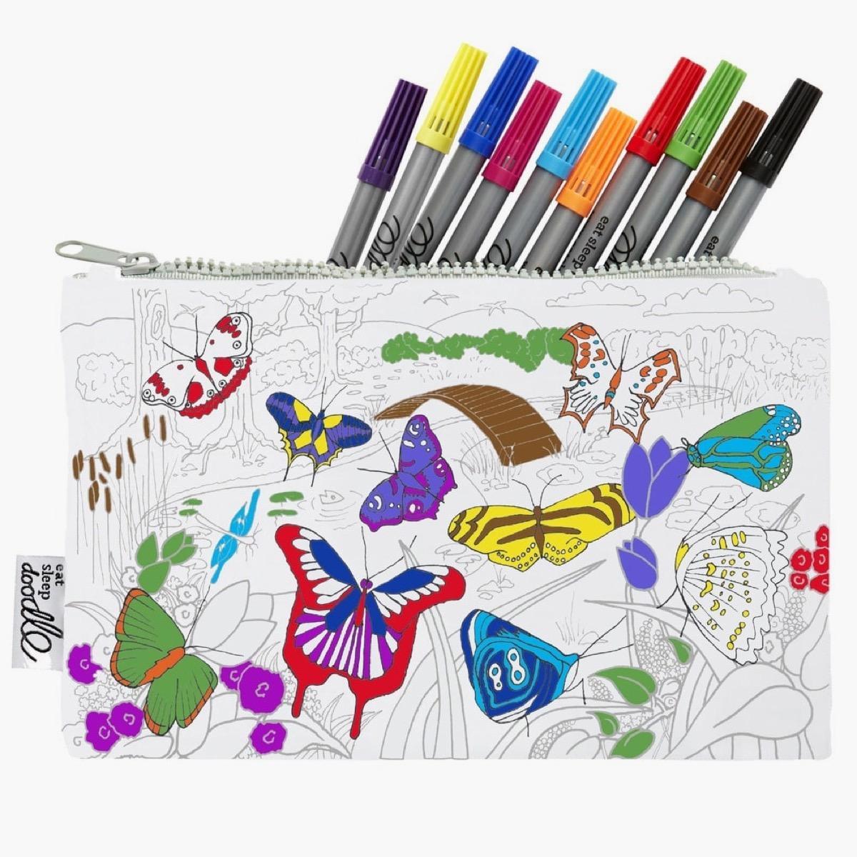 eatsleepdoodle Butterfly Pencil Pouch and Washable Fabric Marker Set