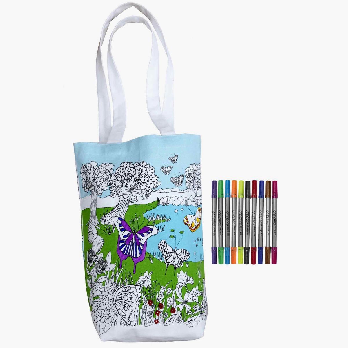 eatsleepdoodle Butterfly Tote Bag and Washable Fabric Marker Set