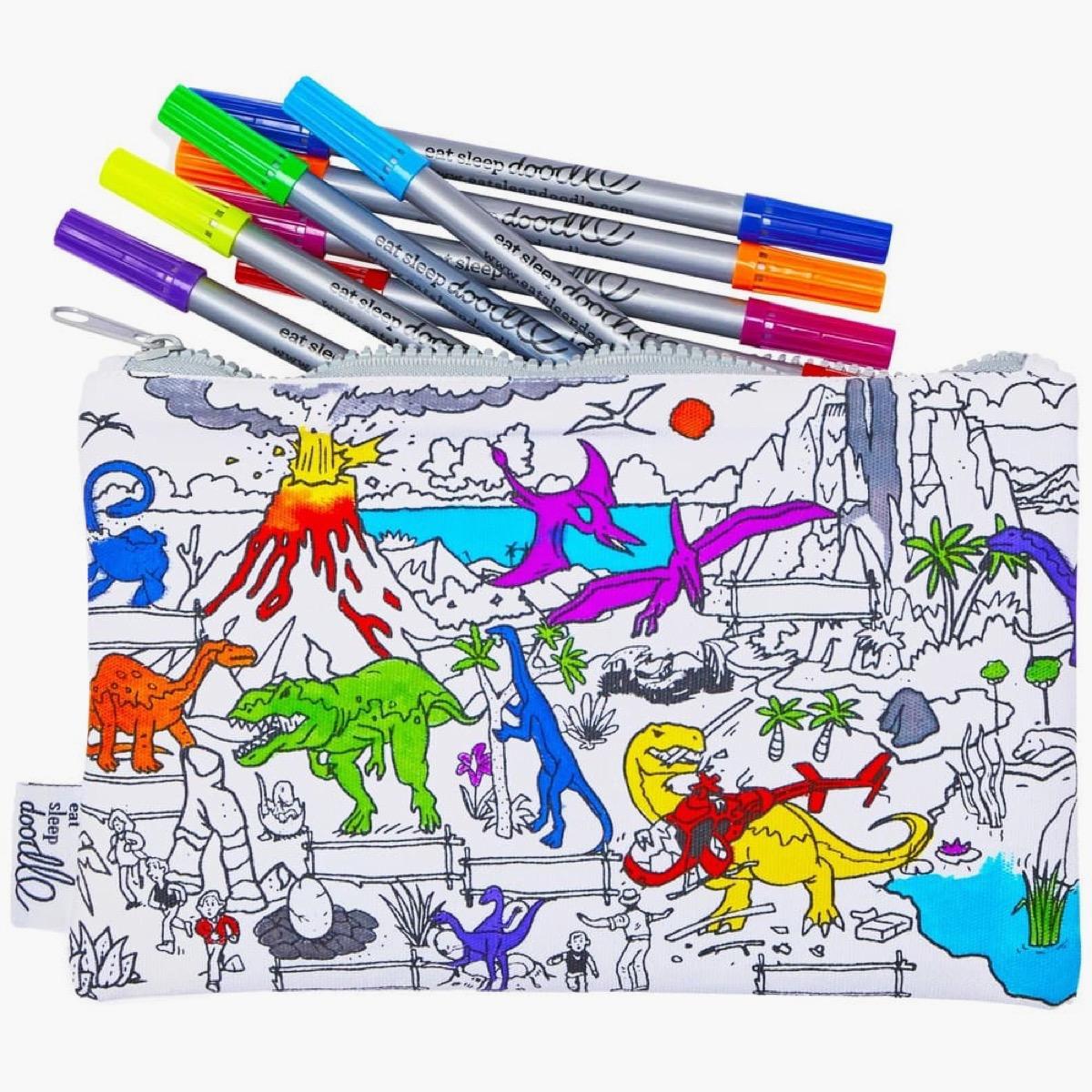 eatsleepdoodle Dinosaur Pencil Pouch and Washable Fabric Marker Set