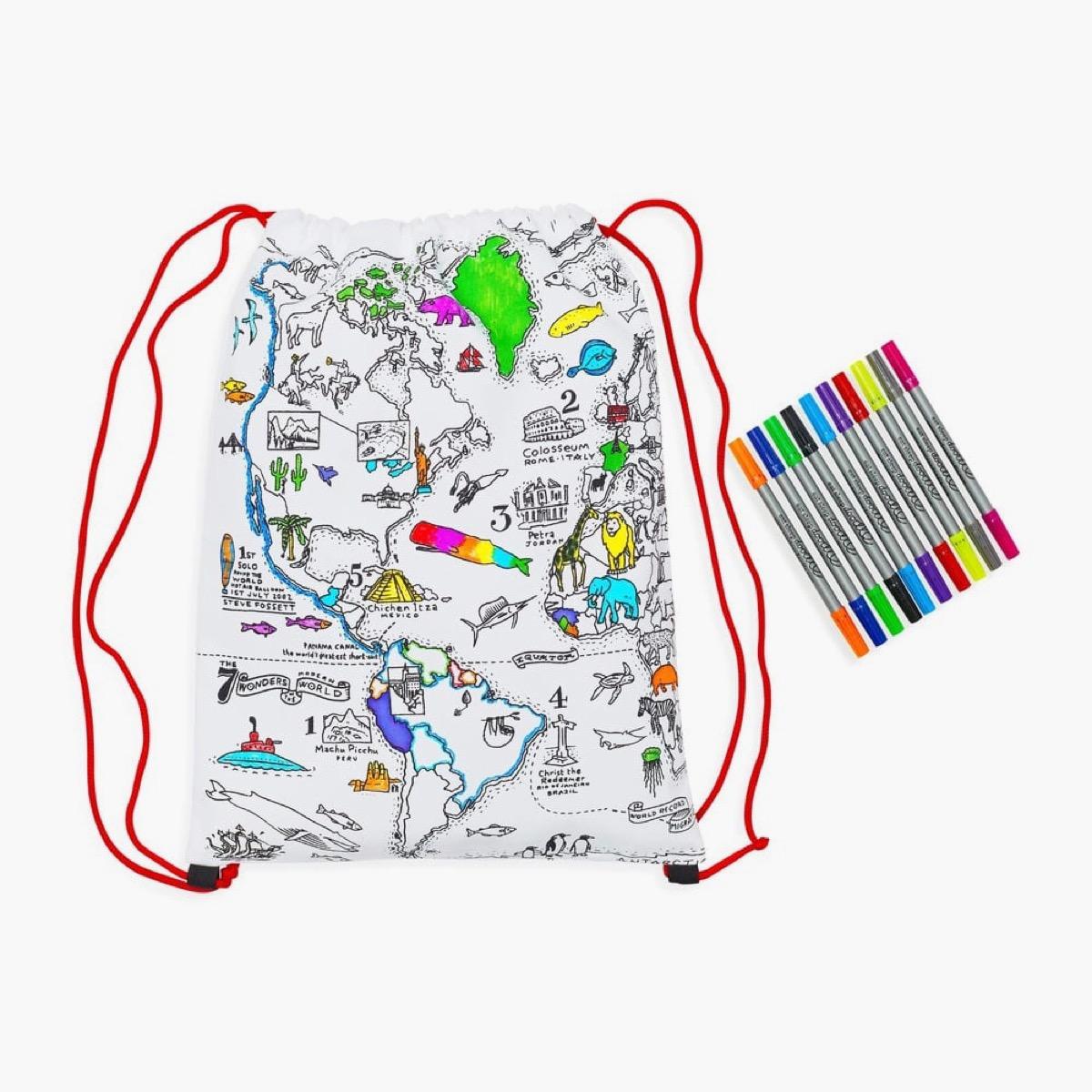 eatsleepdoodle World Map Backpack and Washable Fabric Marker Set