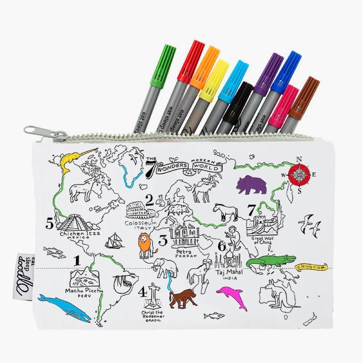 eatsleepdoodle Animal Pencil Pouch and Washable Fabric Marker Set