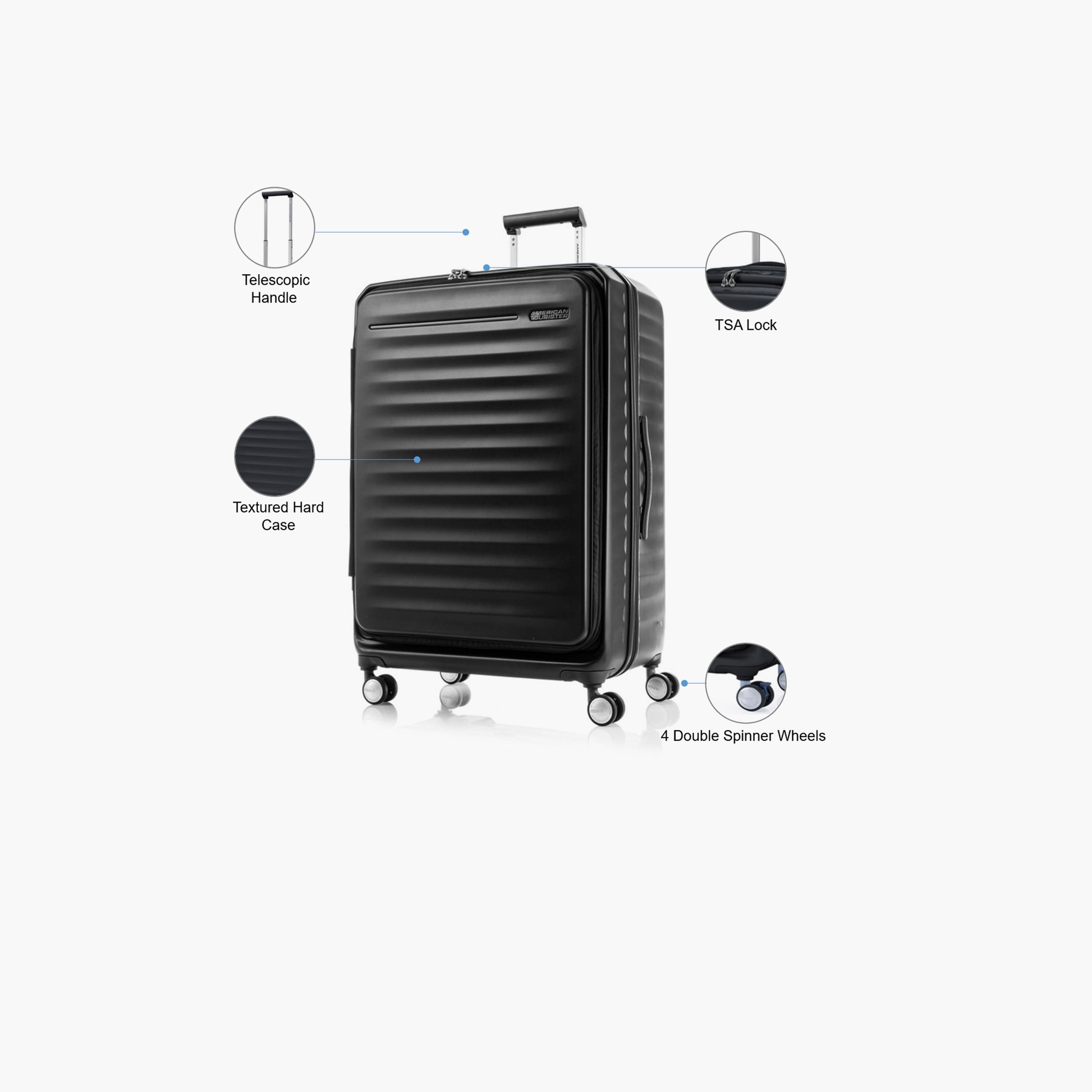 American Tourister Frontec 79 CM Large Checkin Polycarbonate with ABS Hard Sided 4-Wheeler Spinner Trolley Bag with TSA Lock-travel-luggagesandbags-luggage-image-3