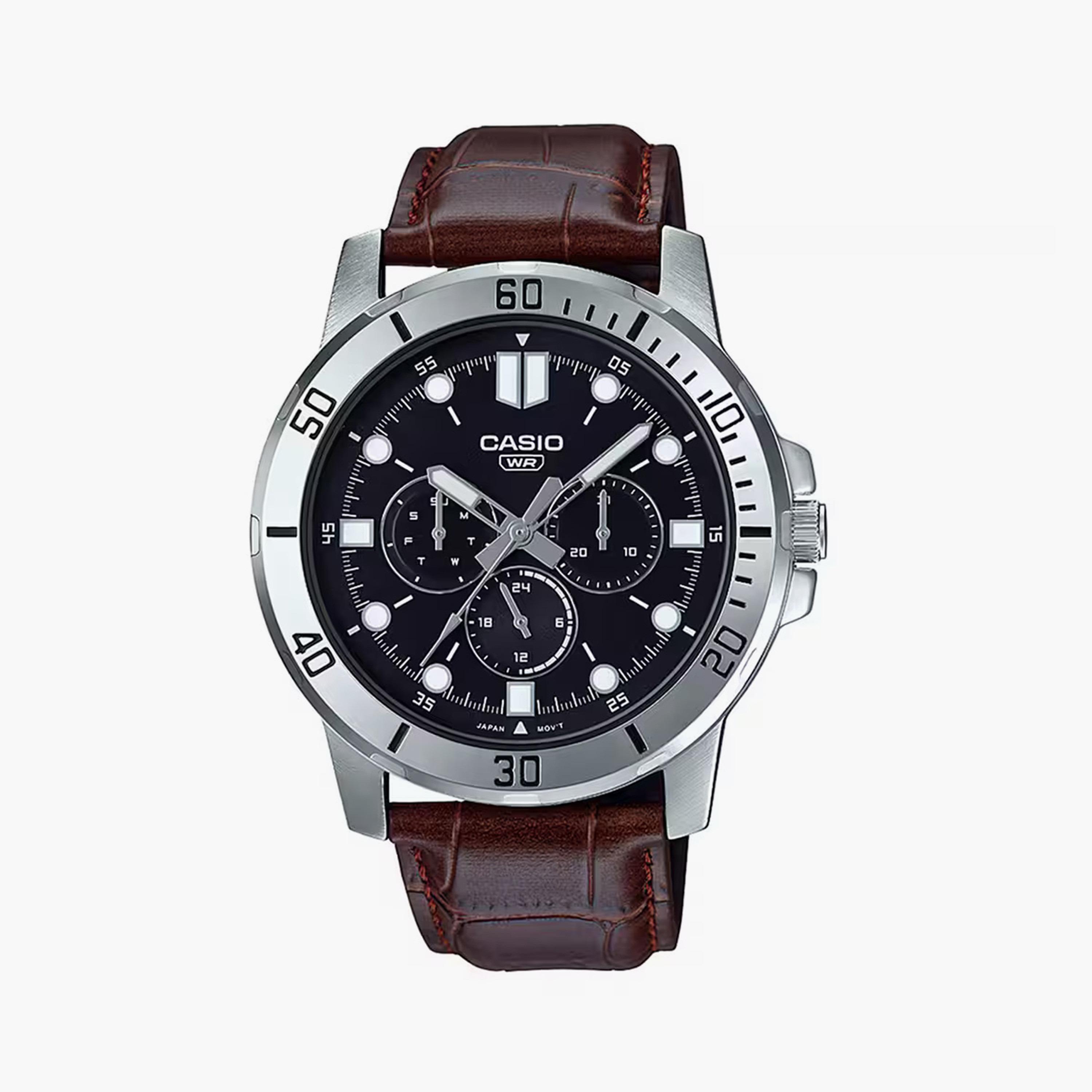 Casio Men's 45MM Silver Analog Leather Strap Watch | MTP-VD300L-1EUDF-men-watchesandjewellery-watches-image-1