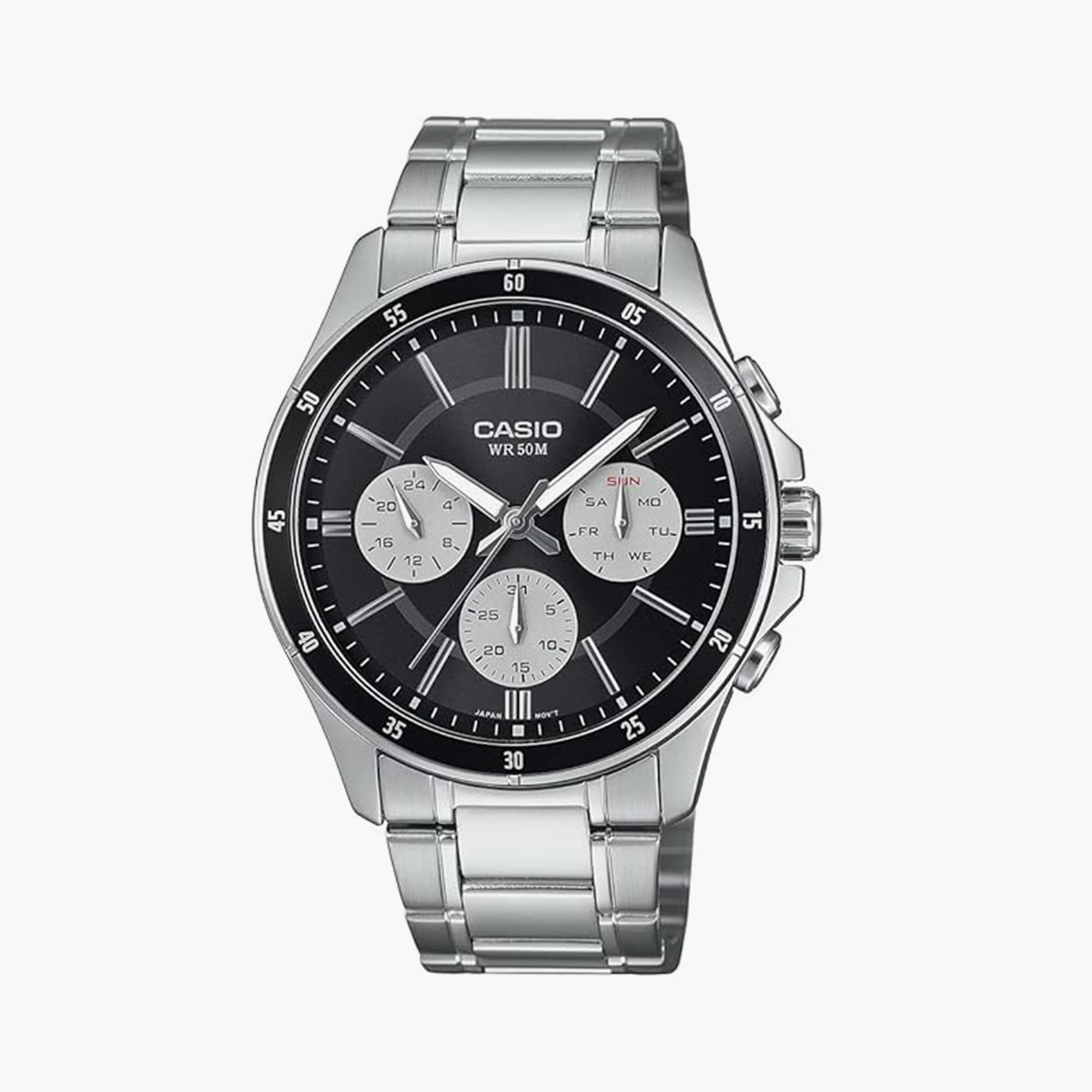 Casio Men's 43MM Silver Analog Stainless Steel Strap Watch | MTP-1374D-1A3VDF-men-watchesandjewellery-watches-image-1