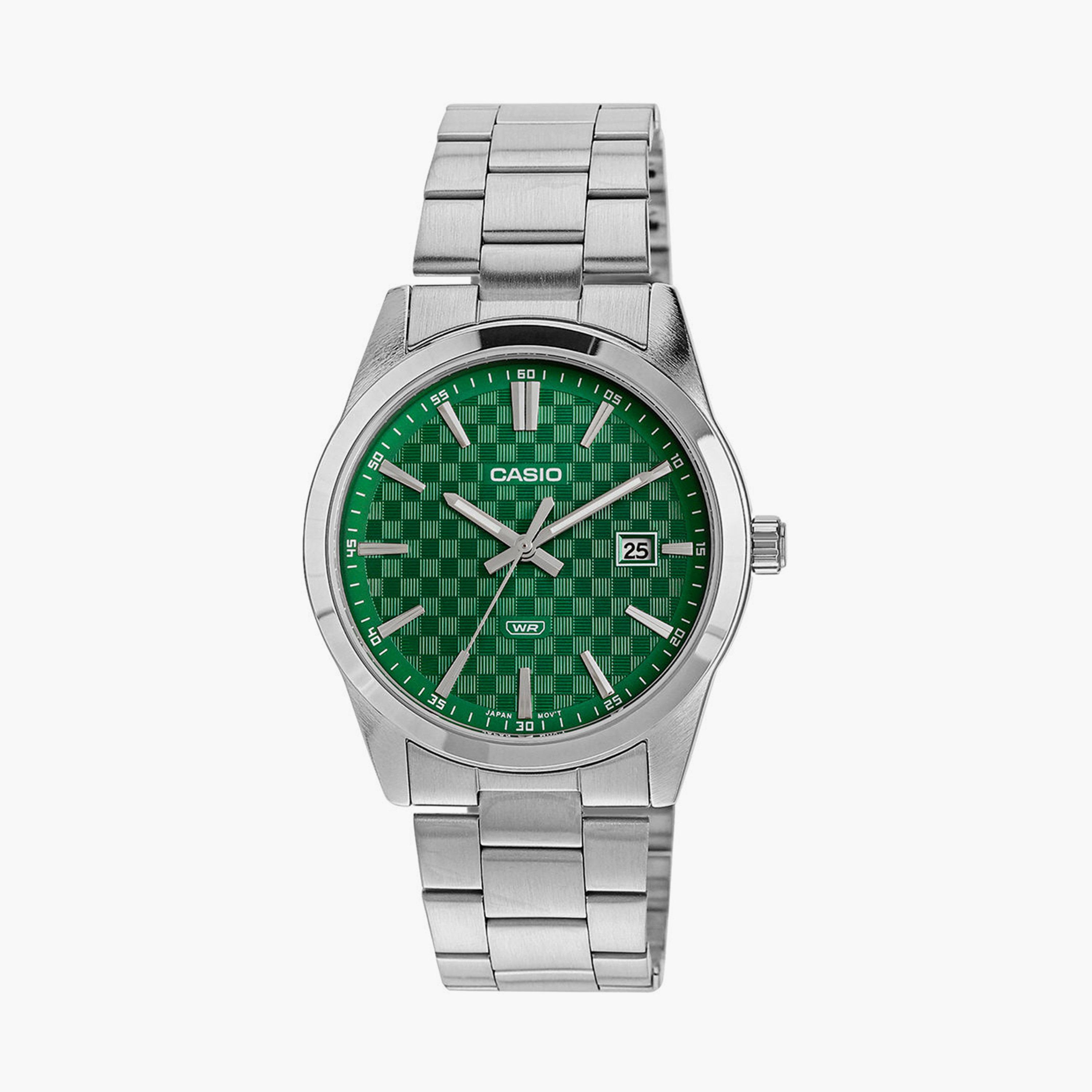 كاسيو- ساعة رجالية تناظرية حزام ستانلس ستيل لون فضي  41 مم | MTP-VD03D-3A1UDF-men-watchesandjewellery-watches-image-1