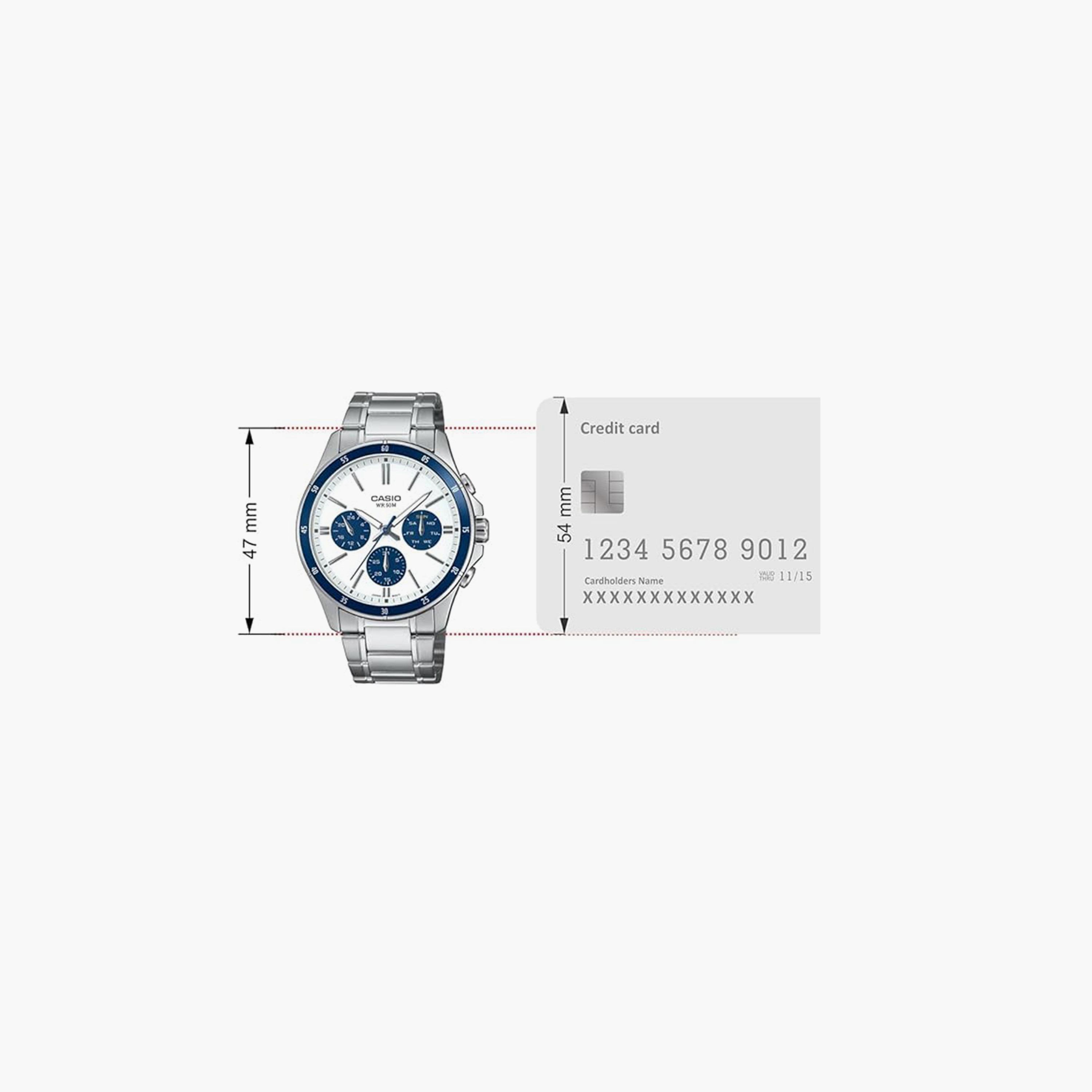 كاسيو- ساعة رجالية تناظرية حزام ستانلس ستيل لون فضي  43 مم | MTP-1374D-7A2VDF-men-watchesandjewellery-watches-image-5
