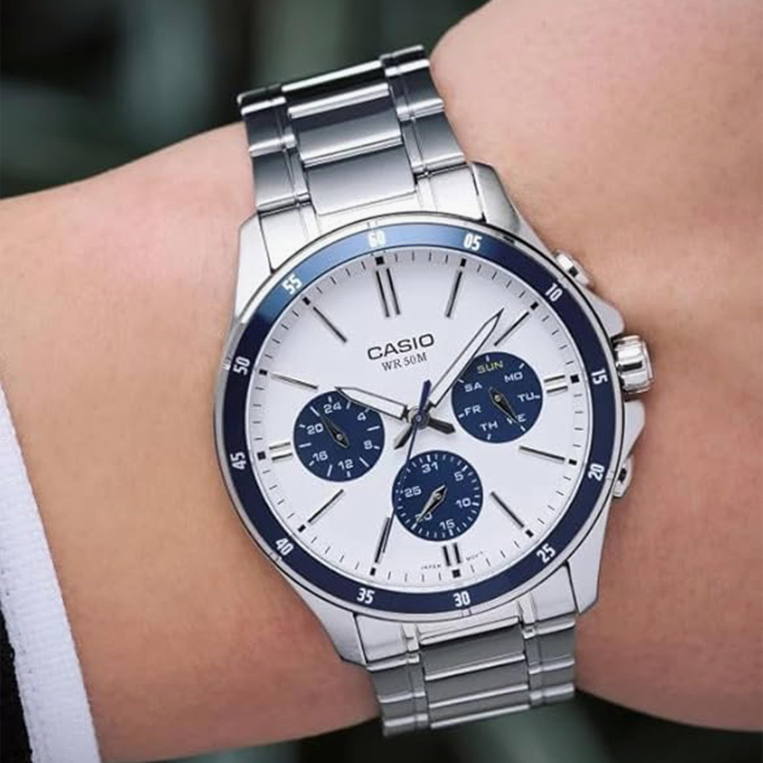 كاسيو- ساعة رجالية تناظرية حزام ستانلس ستيل لون فضي  43 مم | MTP-1374D-7A2VDF-men-watchesandjewellery-watches-image-7