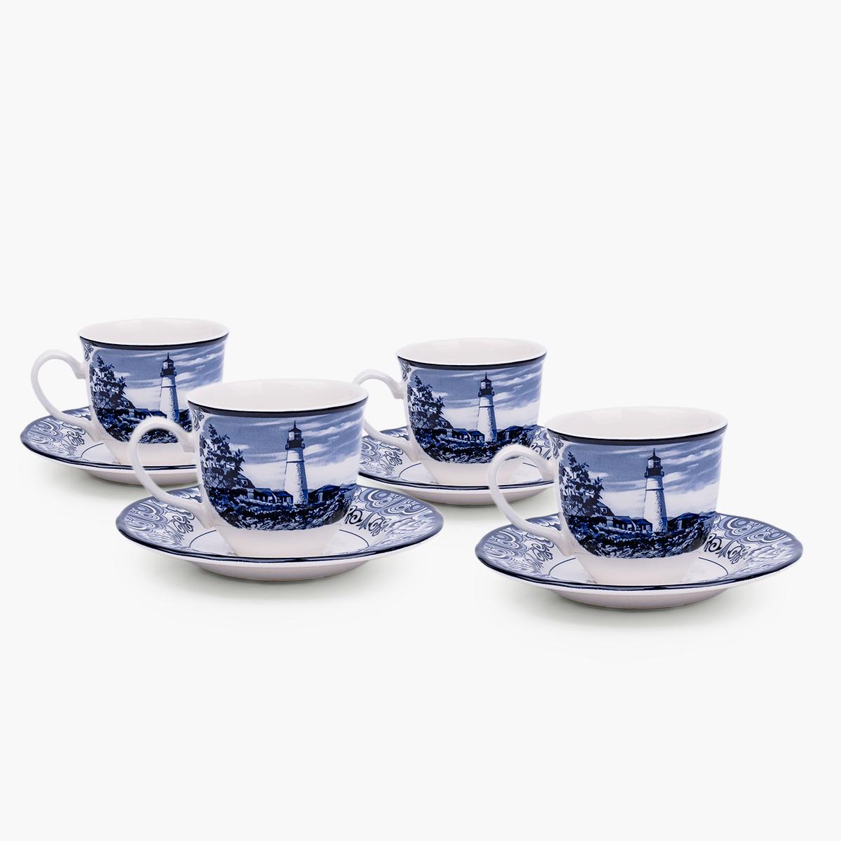 Claytan Halcyon 8-Piece Porcelain Cup and Saucer Set - 200 ml, Serves 4