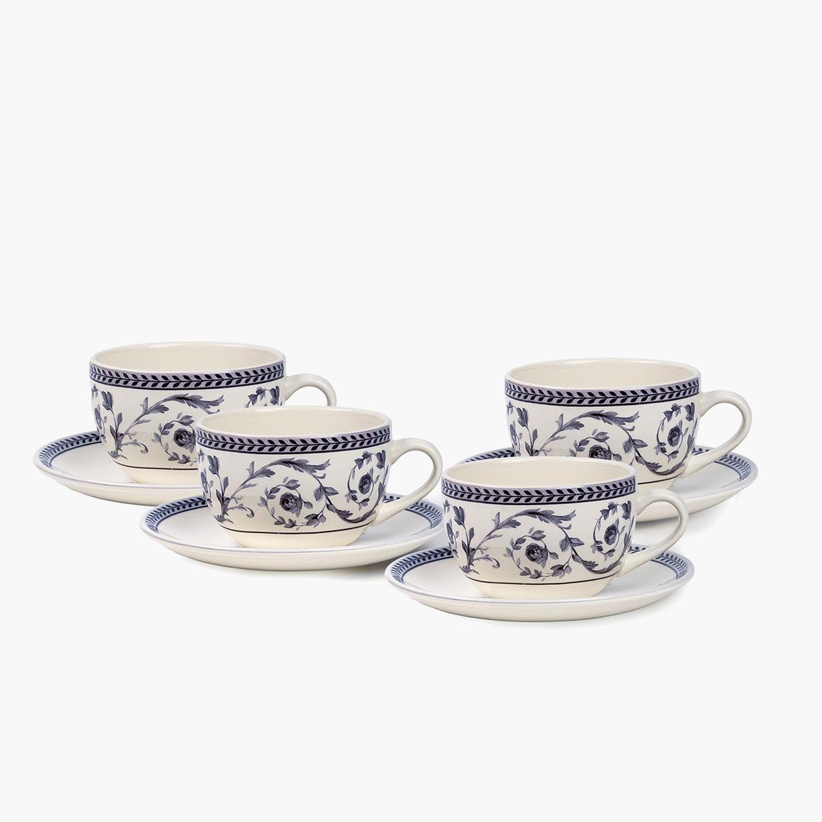 Claytan Callista 8-Piece Ceramic Cup and Saucer Set - 240 ml, Serves 4
