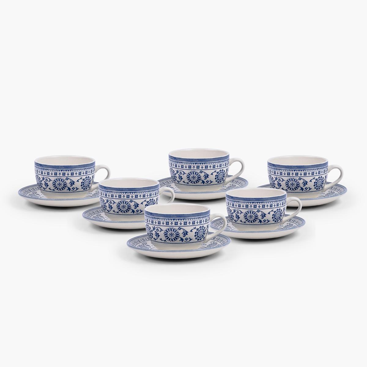 Claytan Plethora 12-Piece Ceramic Cup and Saucer Set - 240 ml, Serves 6