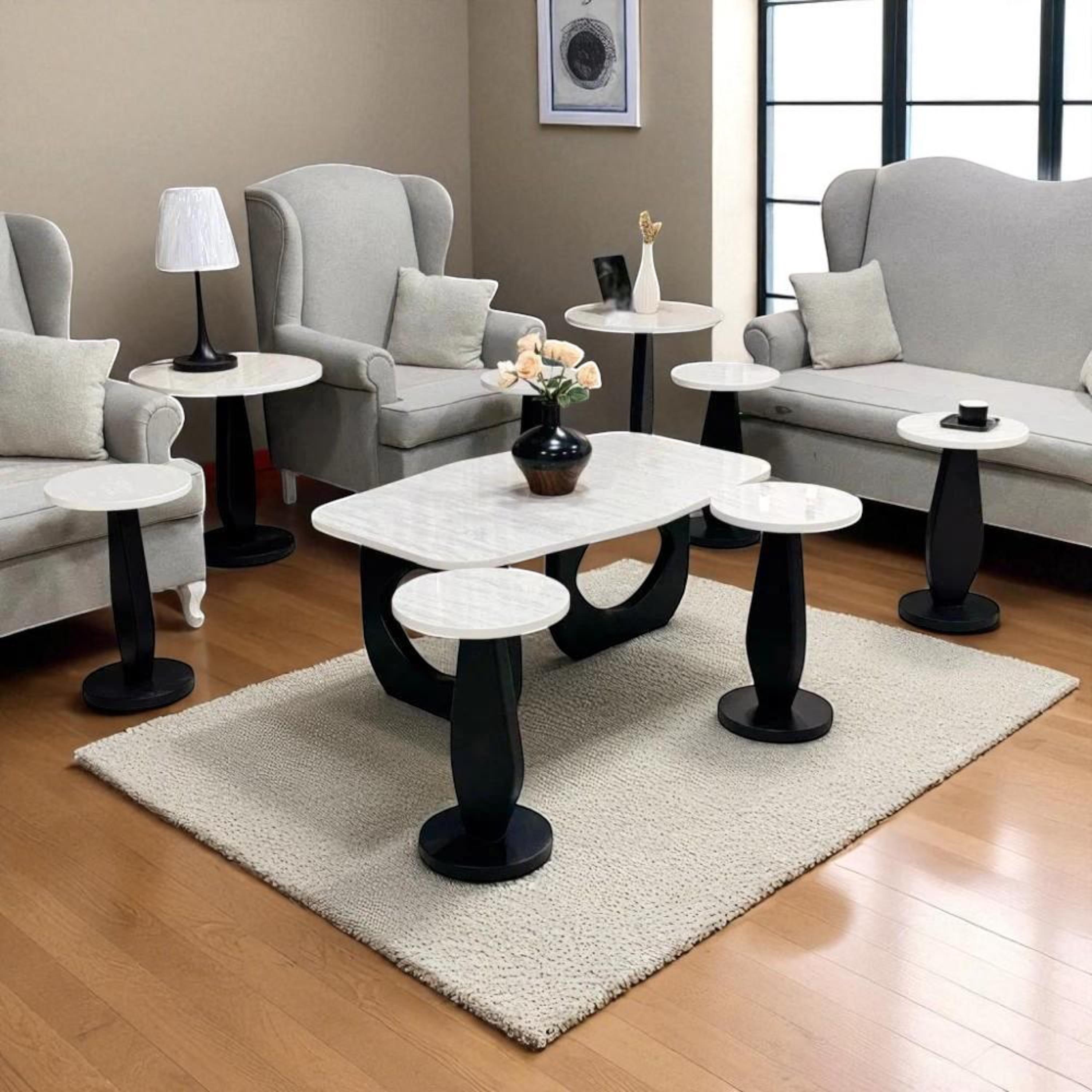 Wooden Top 7-Piece Coffee Table and Side Table Set-furniture-livingroom-coffeetables-image-1