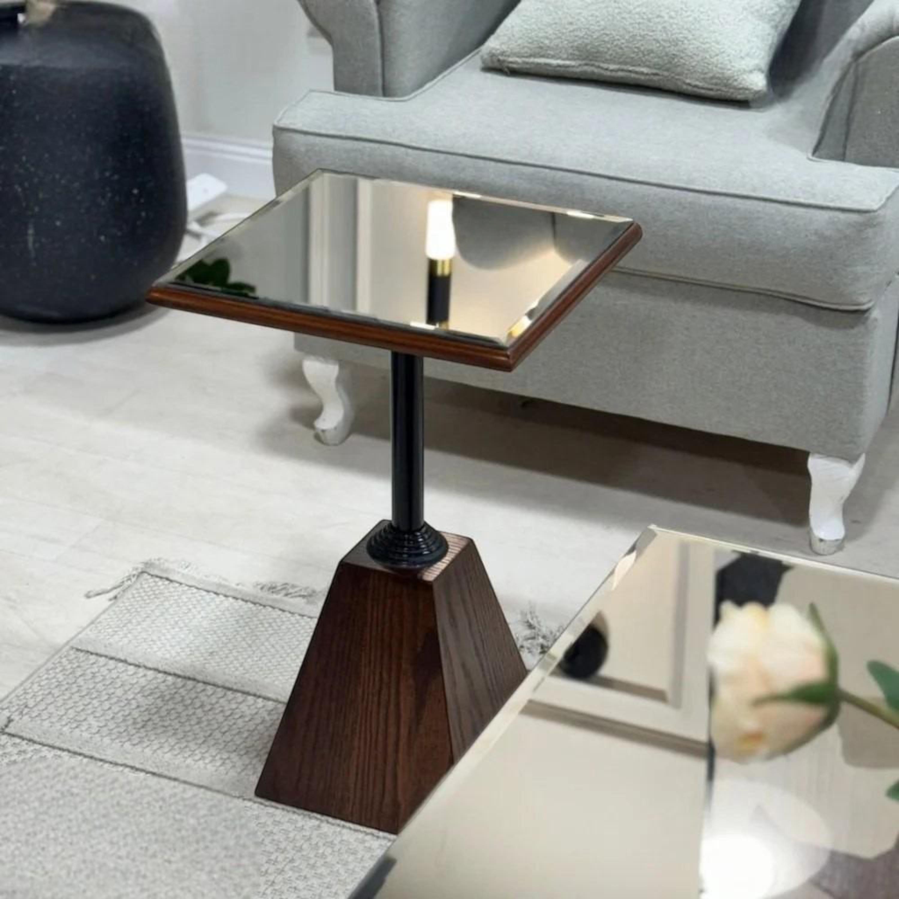 Mirror Top Pedestal Side Table - 35x35x55 cms-furniture-livingroom-sideandendtables-image-2