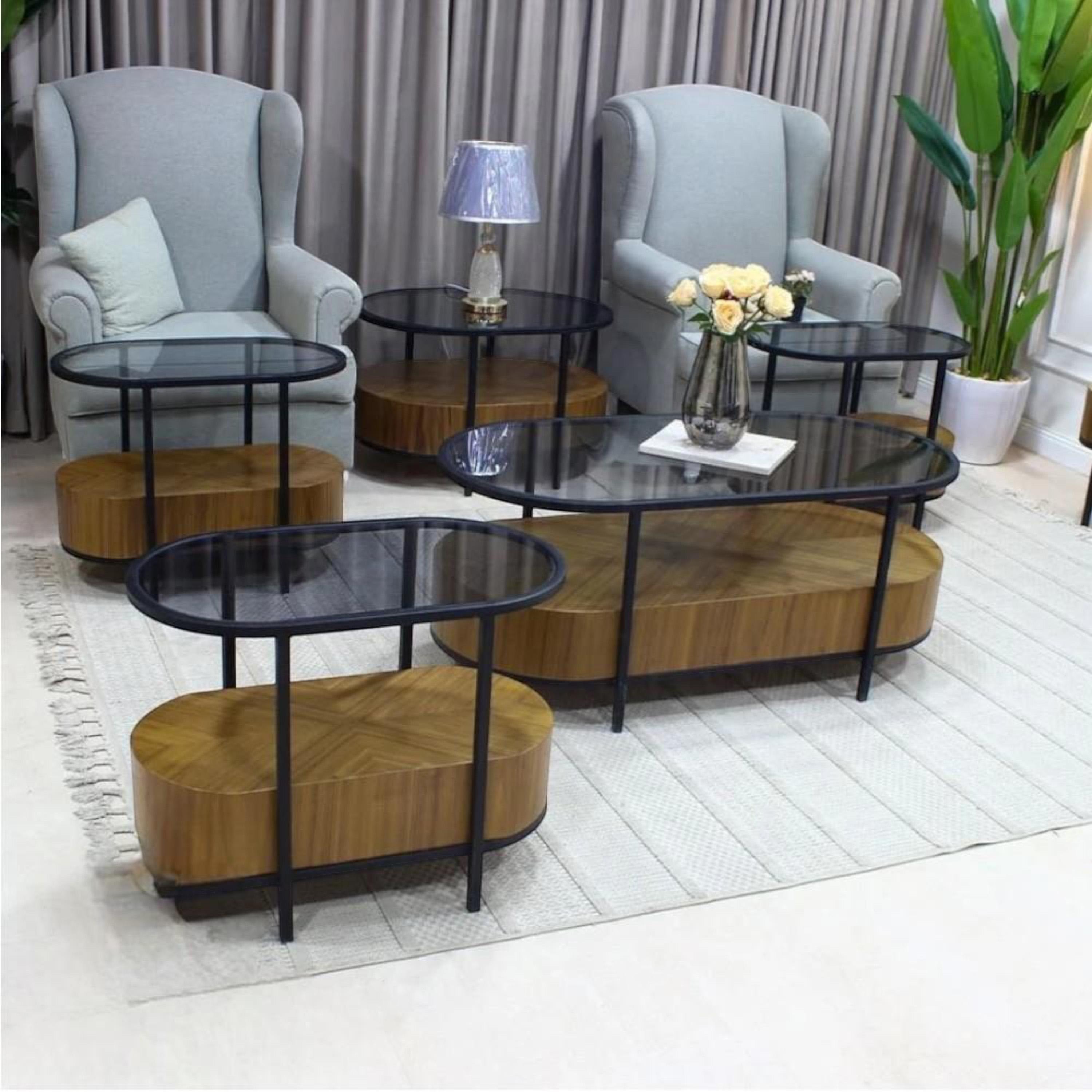 Glass Top 5-Piece Coffee Table and Side Table Set-furniture-livingroom-coffeetables-image-1