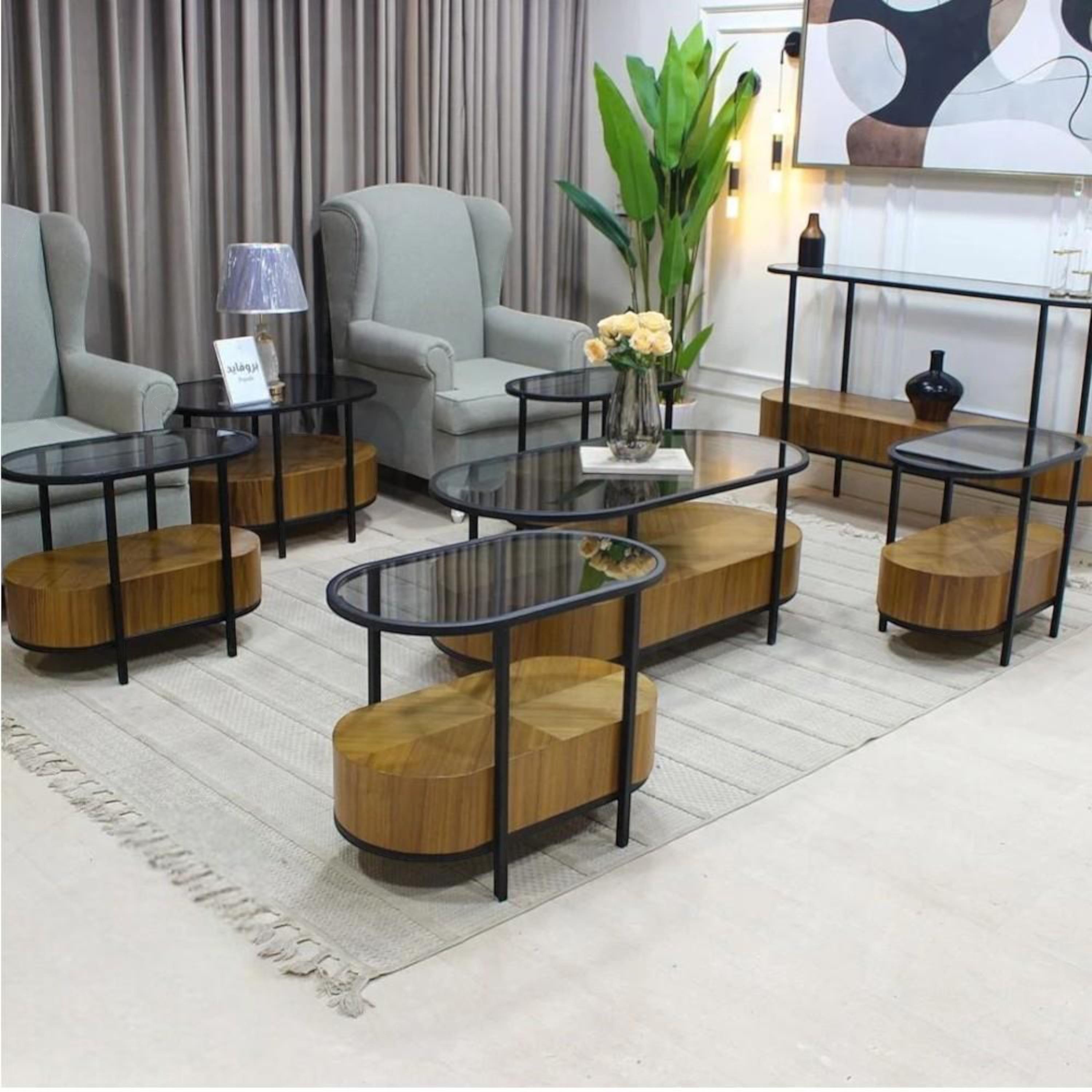 Glass Top 5-Piece Coffee Table and Side Table Set-furniture-livingroom-coffeetables-image-2