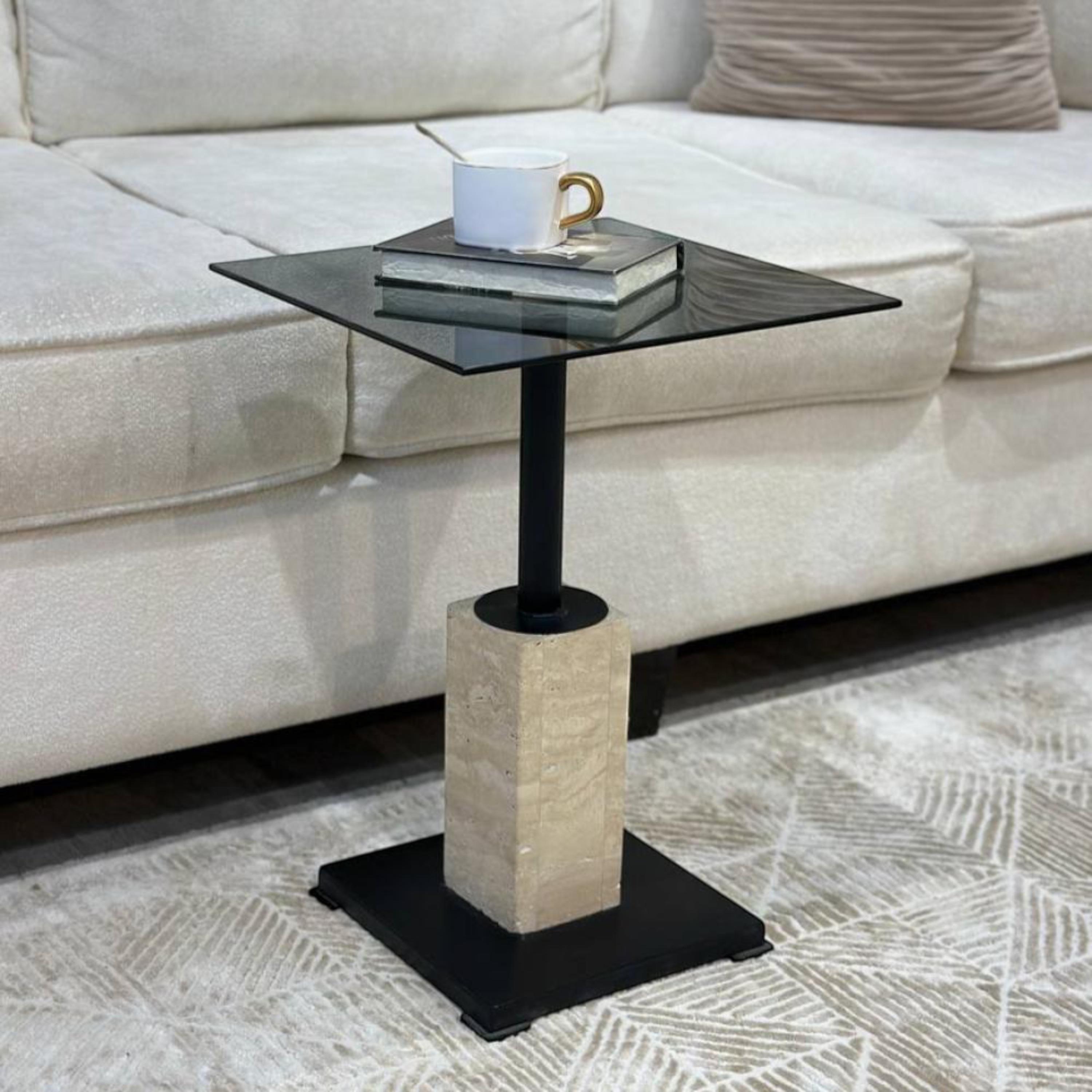 Glass Top Pedestal Side Table - 35x35x50 cms-furniture-livingroom-coffeetables-image-1
