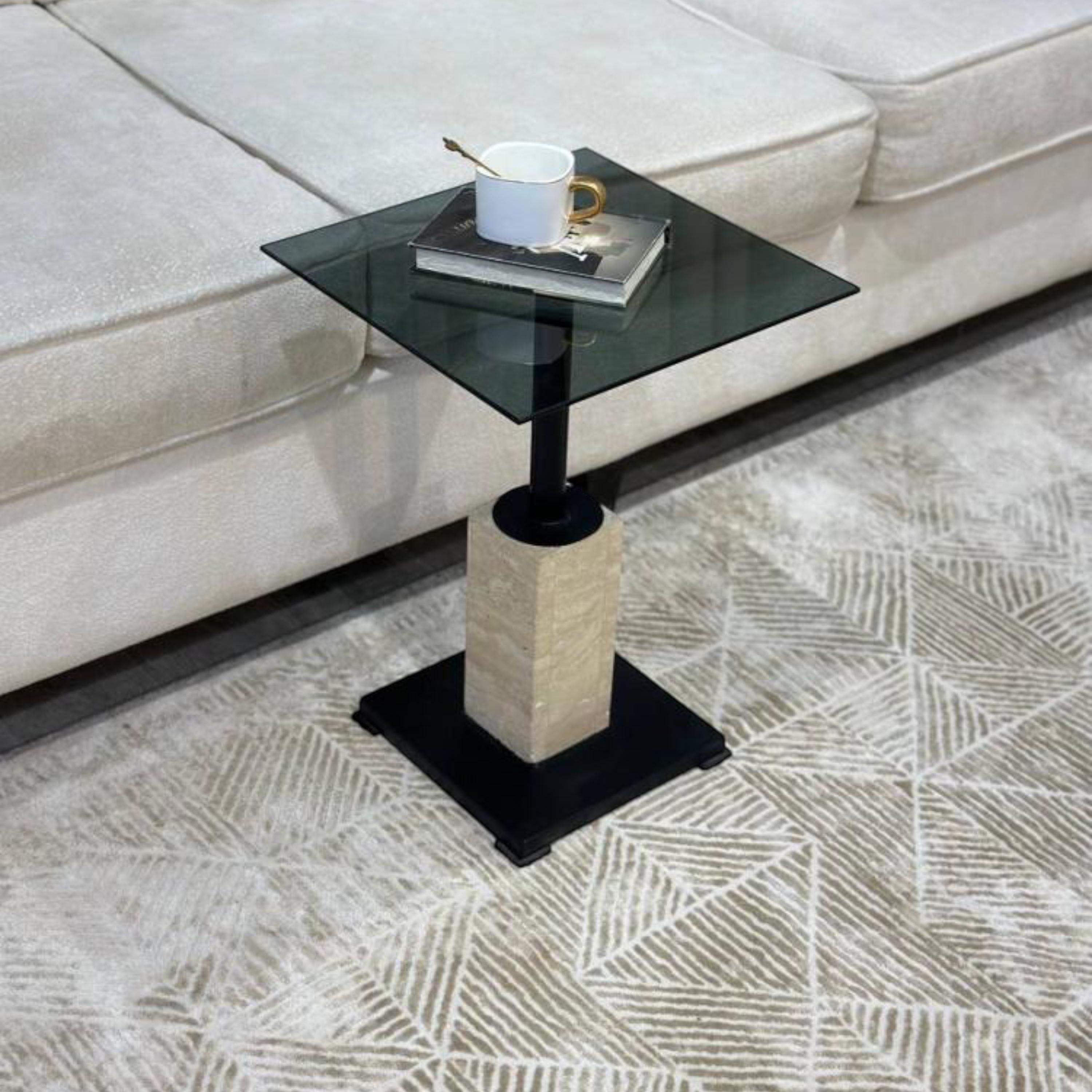 Glass Top Pedestal Side Table - 35x35x50 cms-furniture-livingroom-coffeetables-image-3