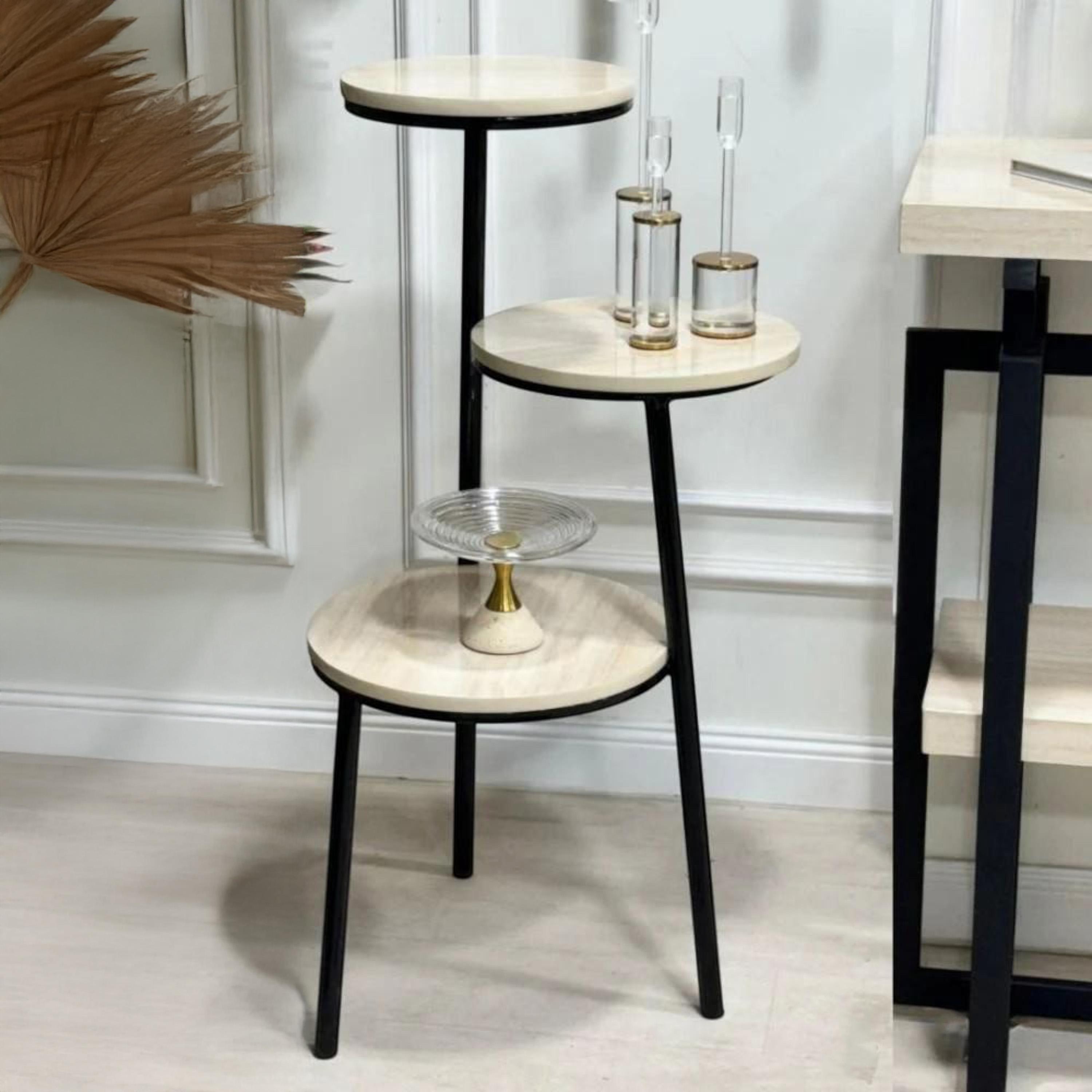 Wooden Top 3-Tier Side Table - 46x46x90 cms-furniture-livingroom-sideandendtables-image-1