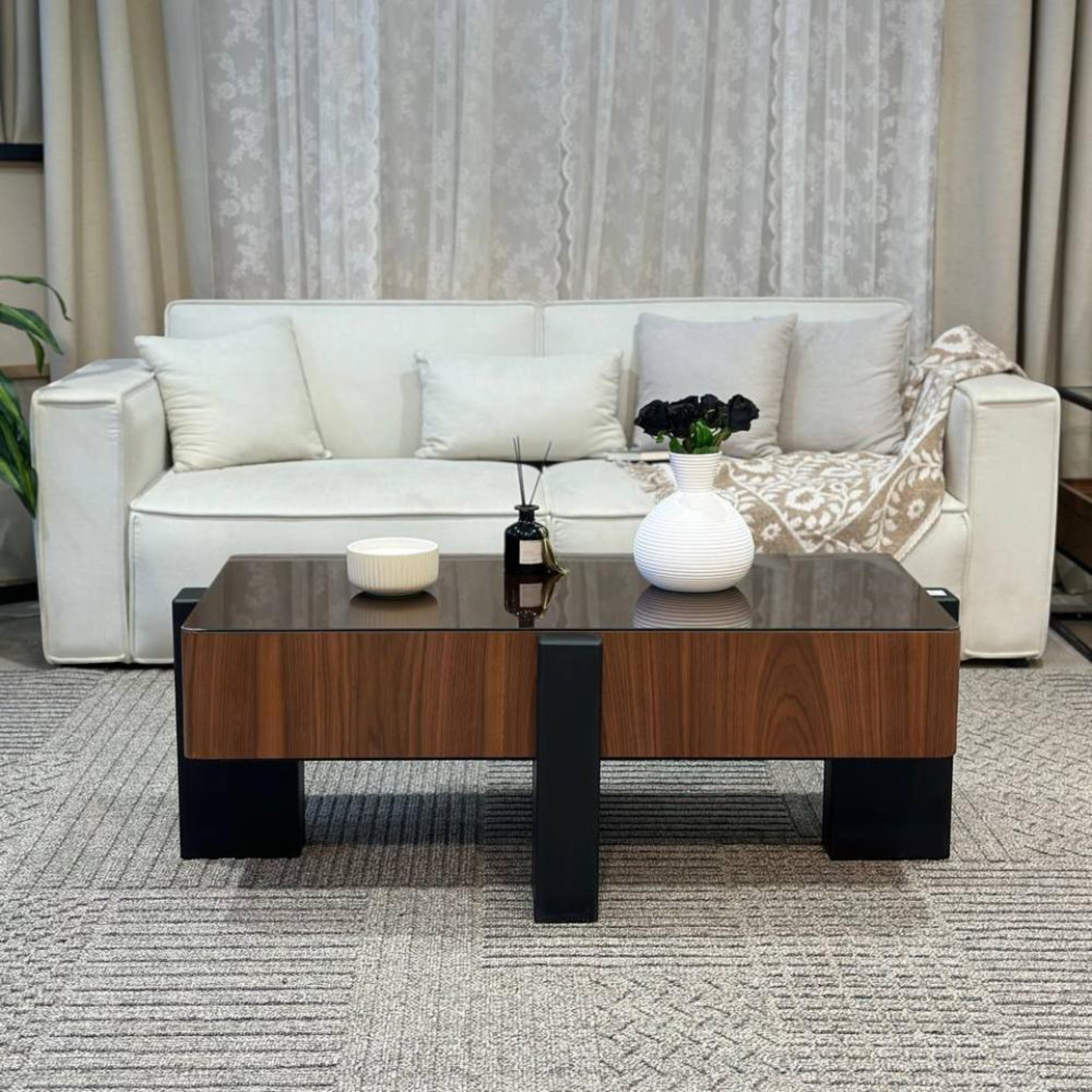 Glass Top Coffee Table - 120x60x45 cms-furniture-livingroom-coffeetables-image-1