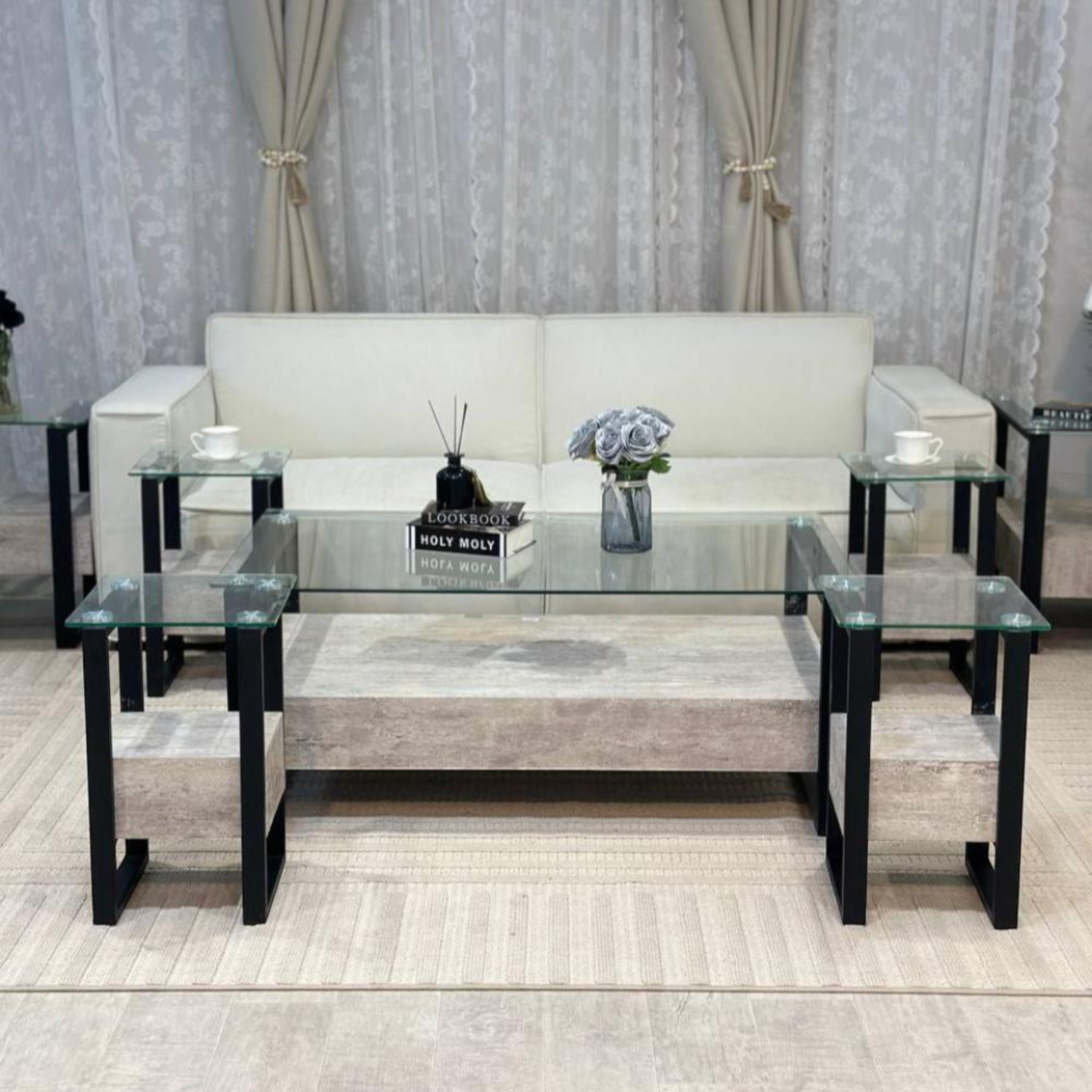 Glass Top 5-Piece Table Set-furniture-livingroom-coffeetables-image-1