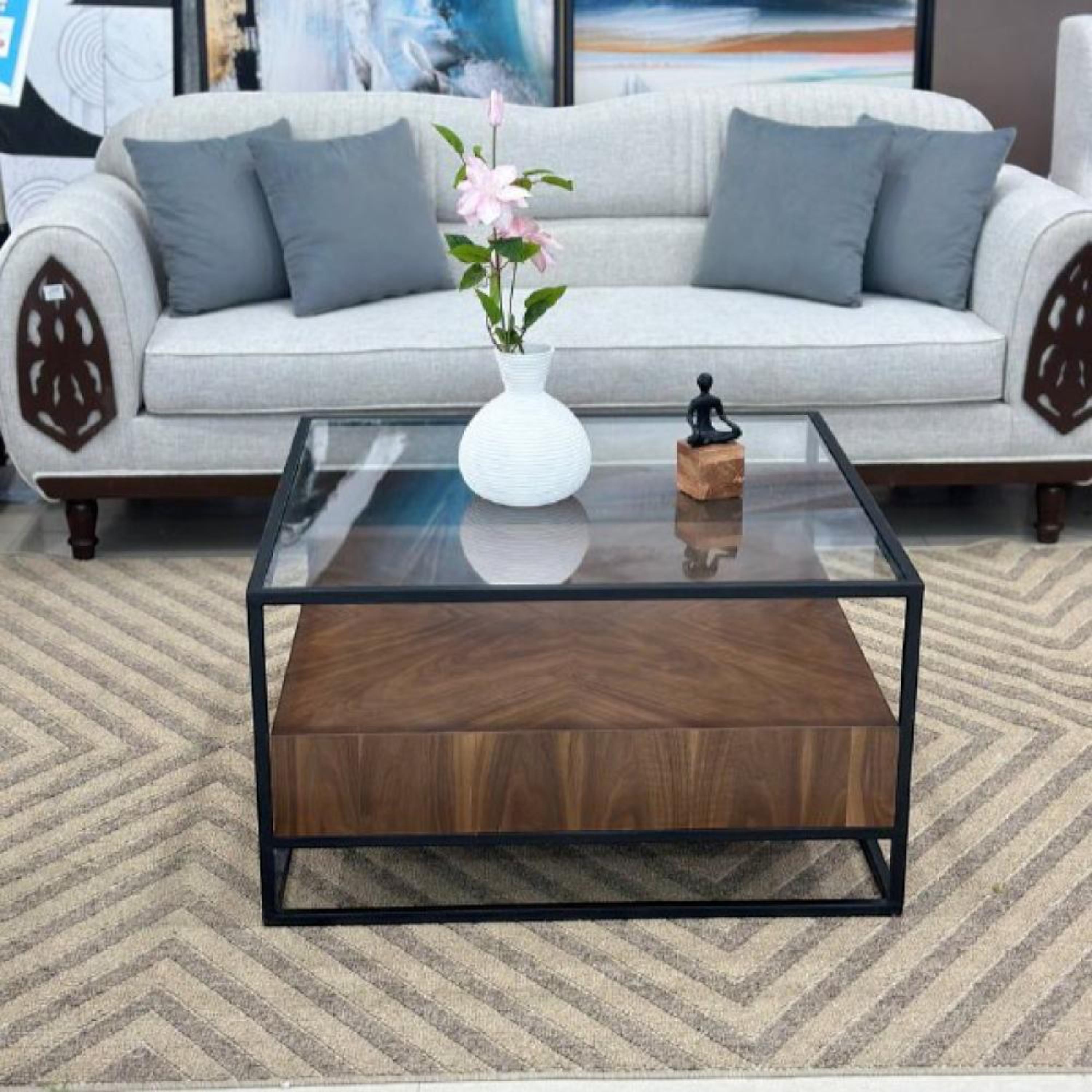 Glass Top Coffee Table - 90x90x50 cms-furniture-livingroom-coffeetables-image-1