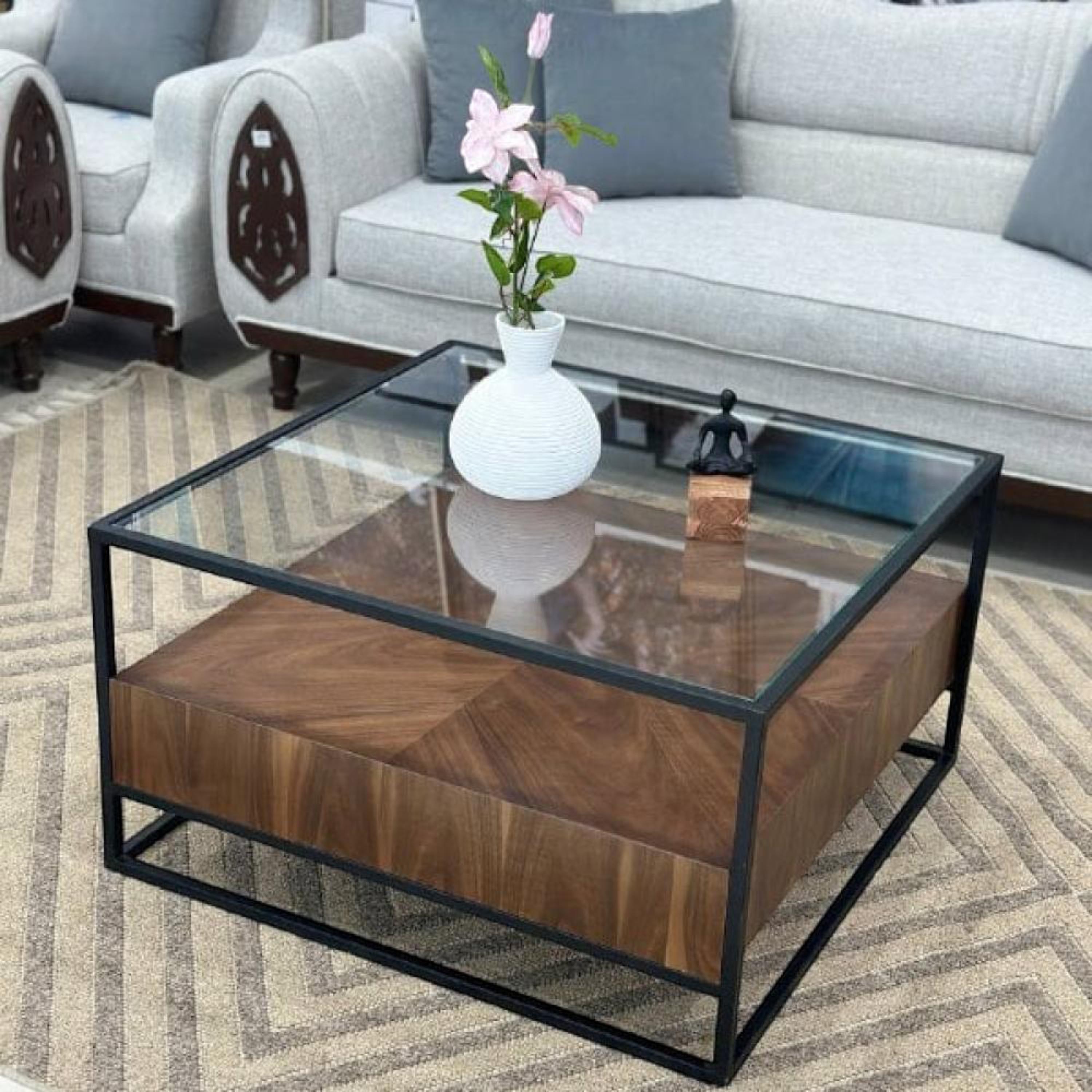Glass Top Coffee Table - 90x90x50 cms-furniture-livingroom-coffeetables-image-2