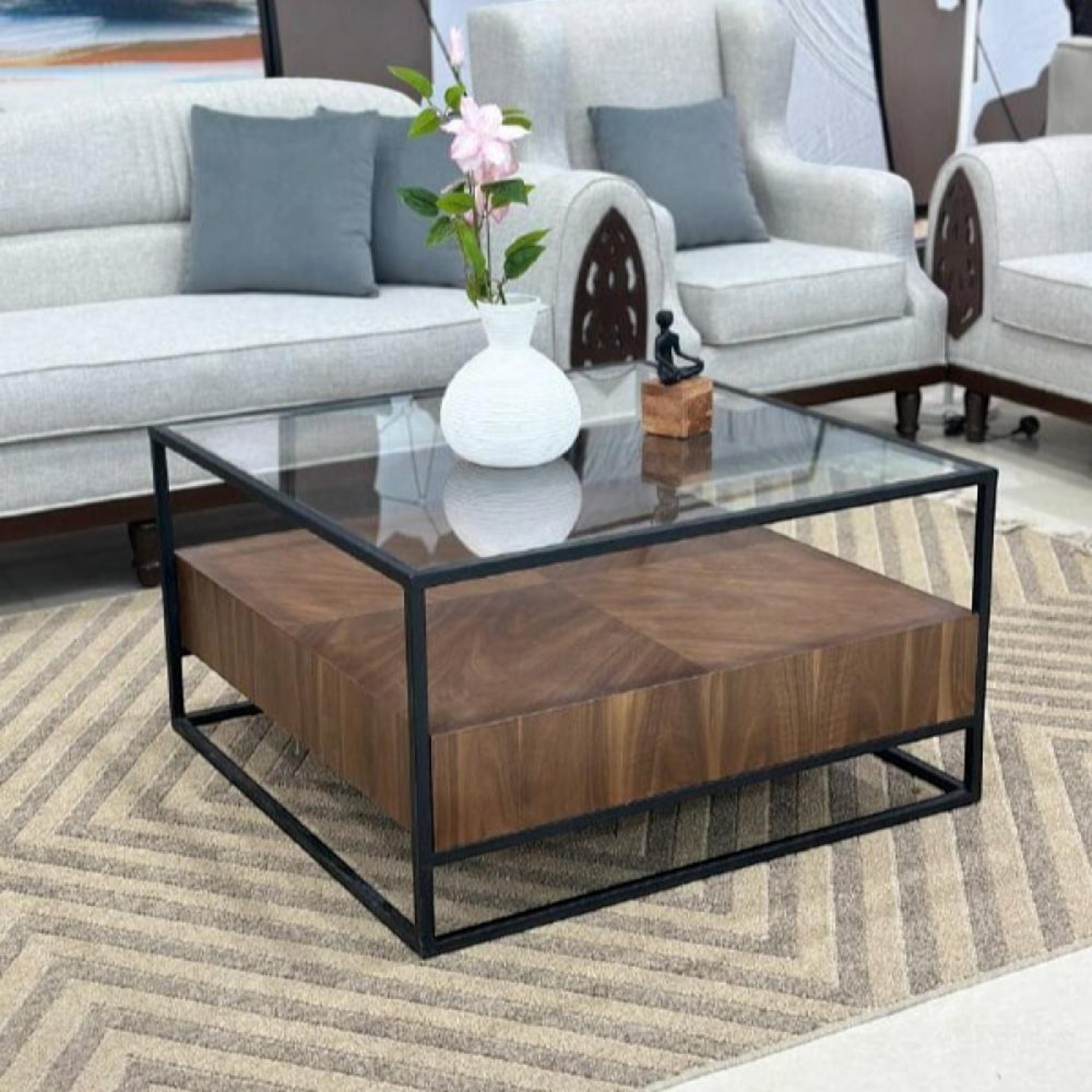 Glass Top Coffee Table - 90x90x50 cms-furniture-livingroom-coffeetables-image-3