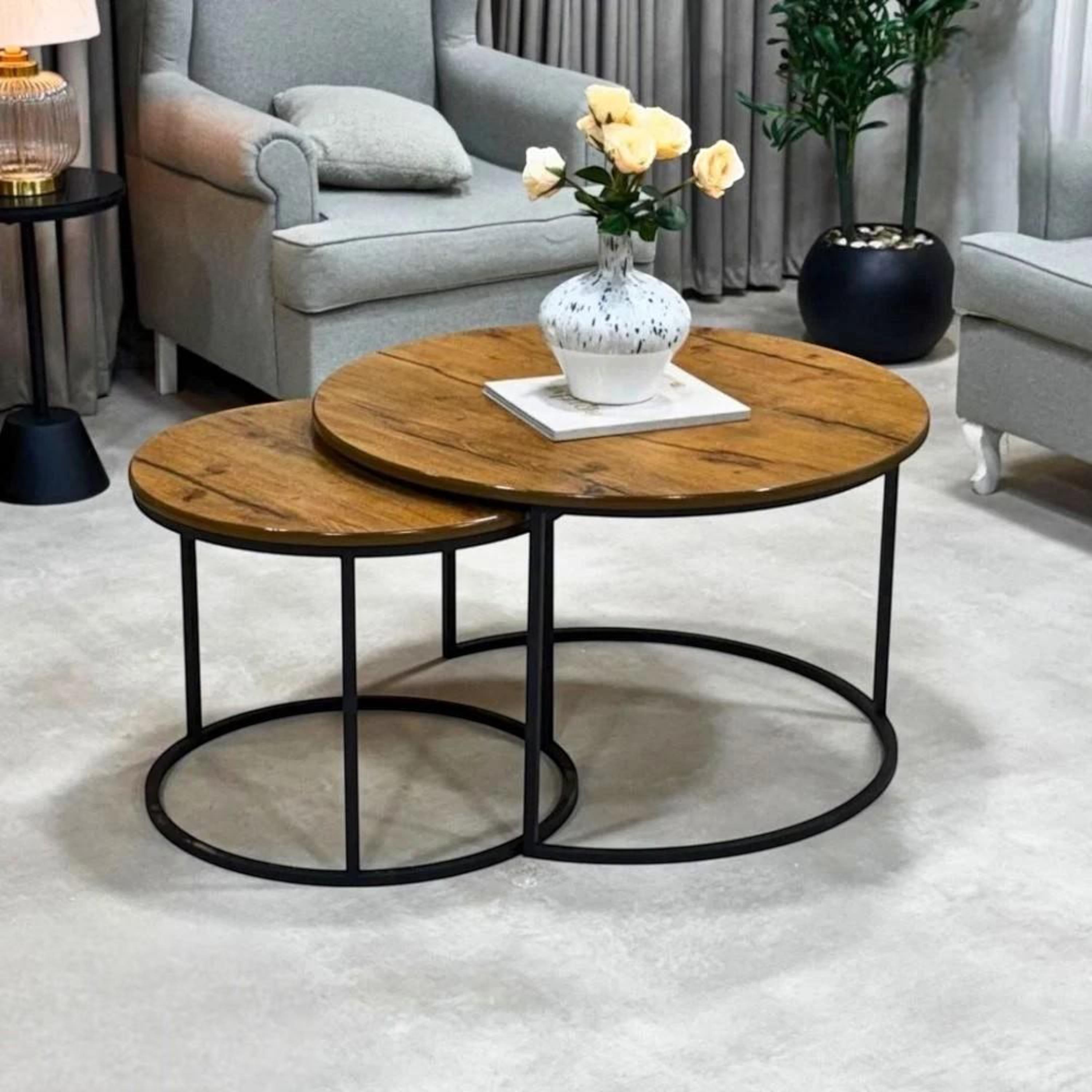 Wooden Top 2-Piece  Nesting Table Set-furniture-livingroom-nestoftables-image-1