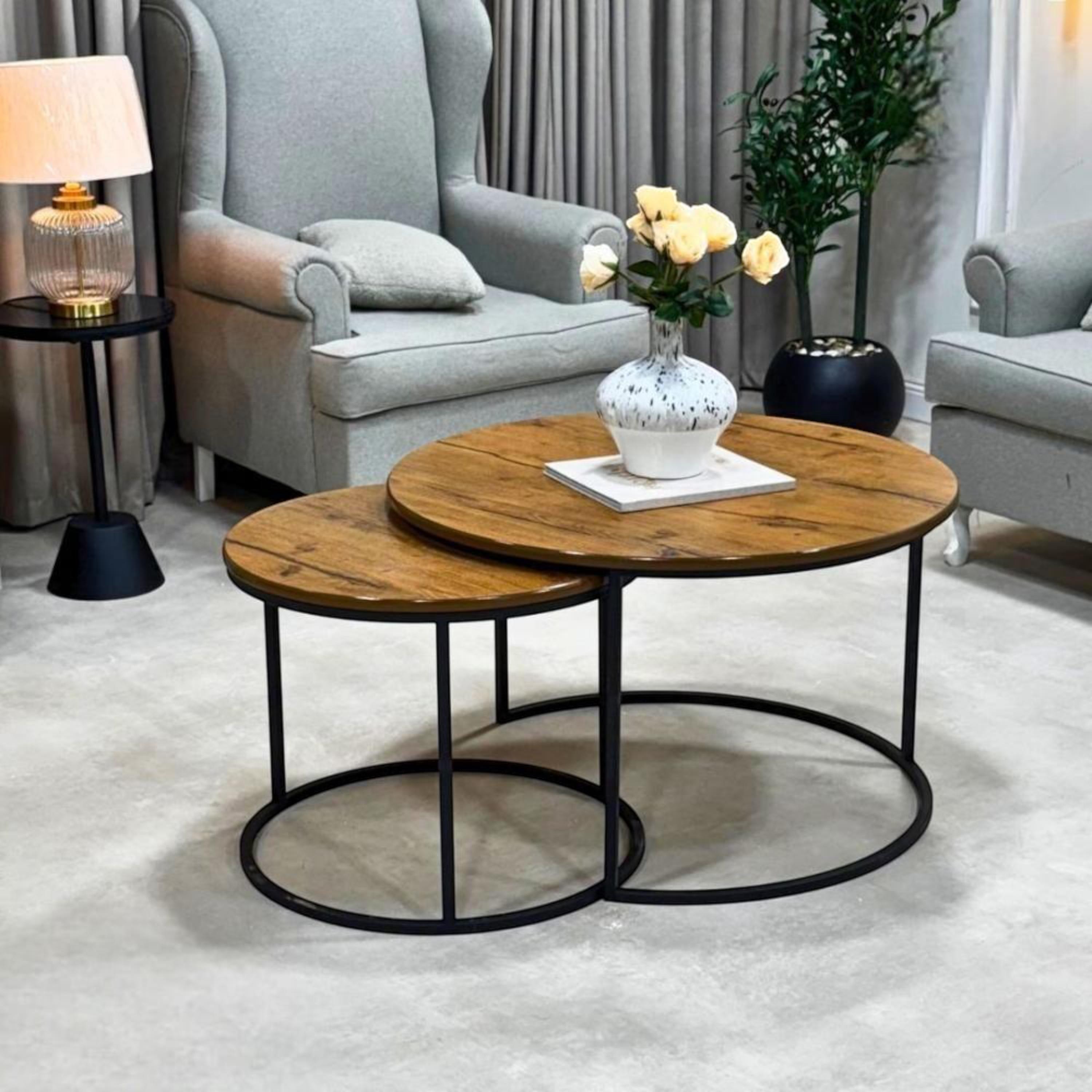 Wooden Top 2-Piece  Nesting Table Set-furniture-livingroom-nestoftables-image-2