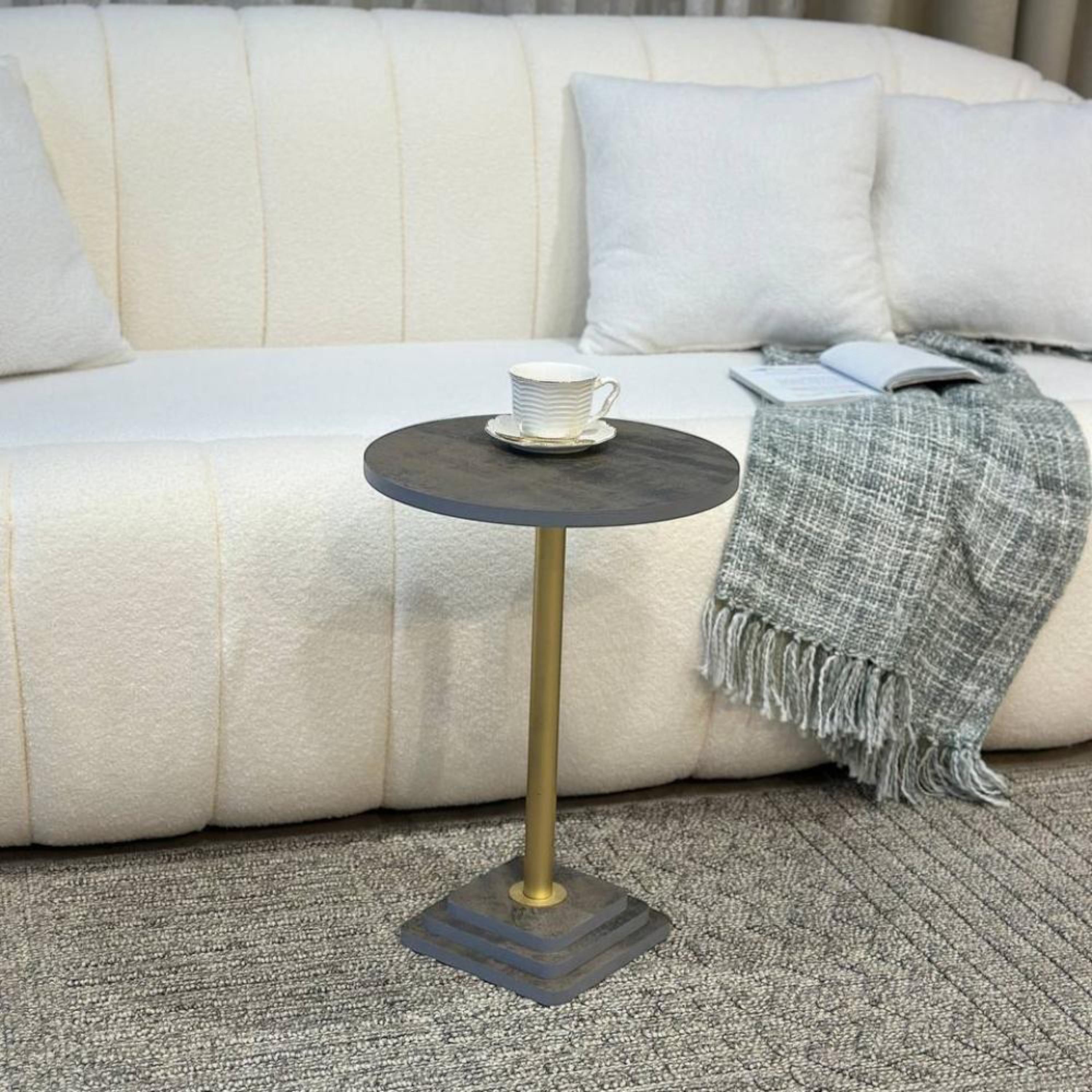Wooden Top Side Table with Pedestal Base - 38x38x54 cms-furniture-livingroom-coffeetables-image-1