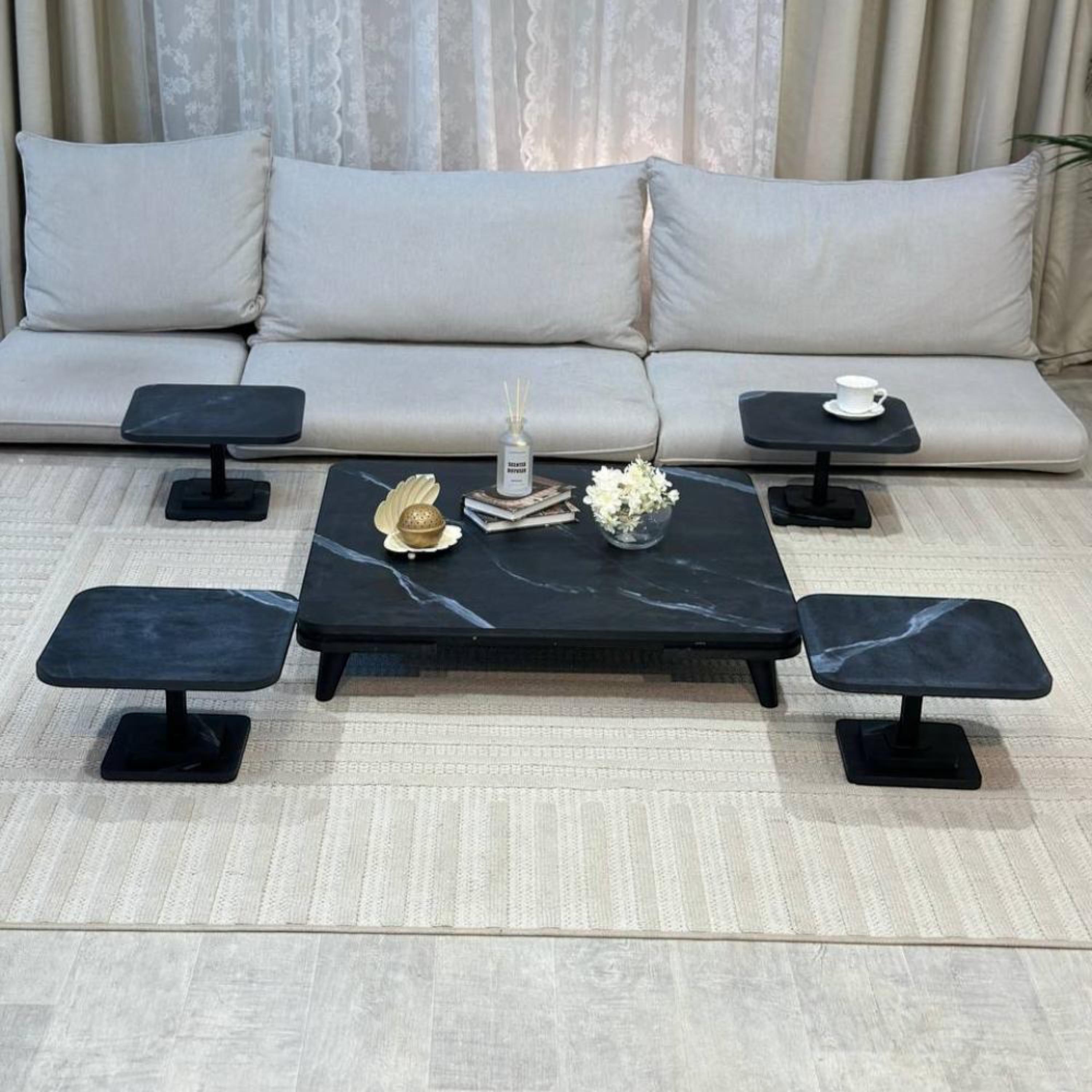 Wooden Top 5-Piece Coffee Table and Side Table Set-furniture-livingroom-coffeetables-image-1