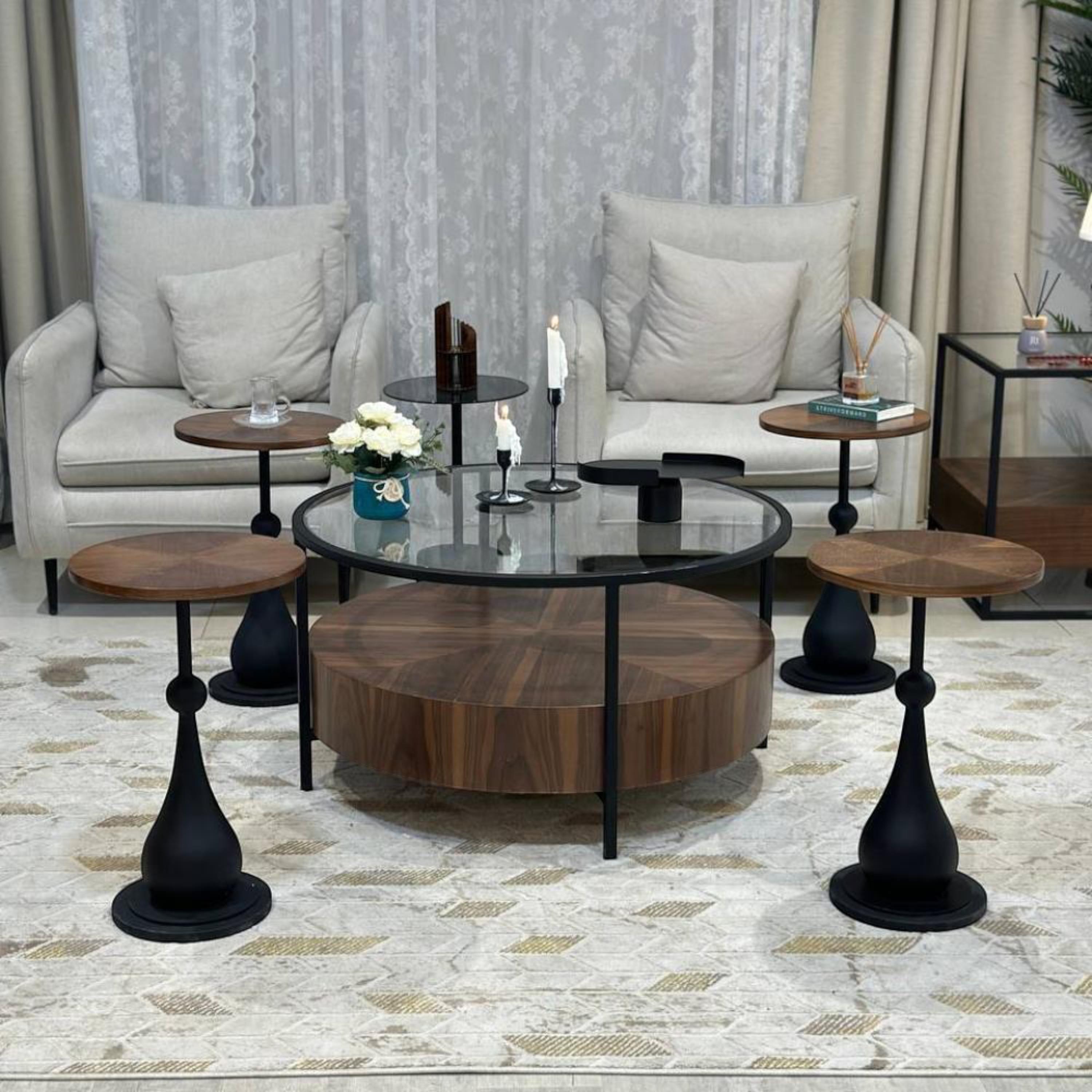 Wooden Top 5-Piece Coffee Table and Side Table Set-furniture-livingroom-coffeetables-image-1