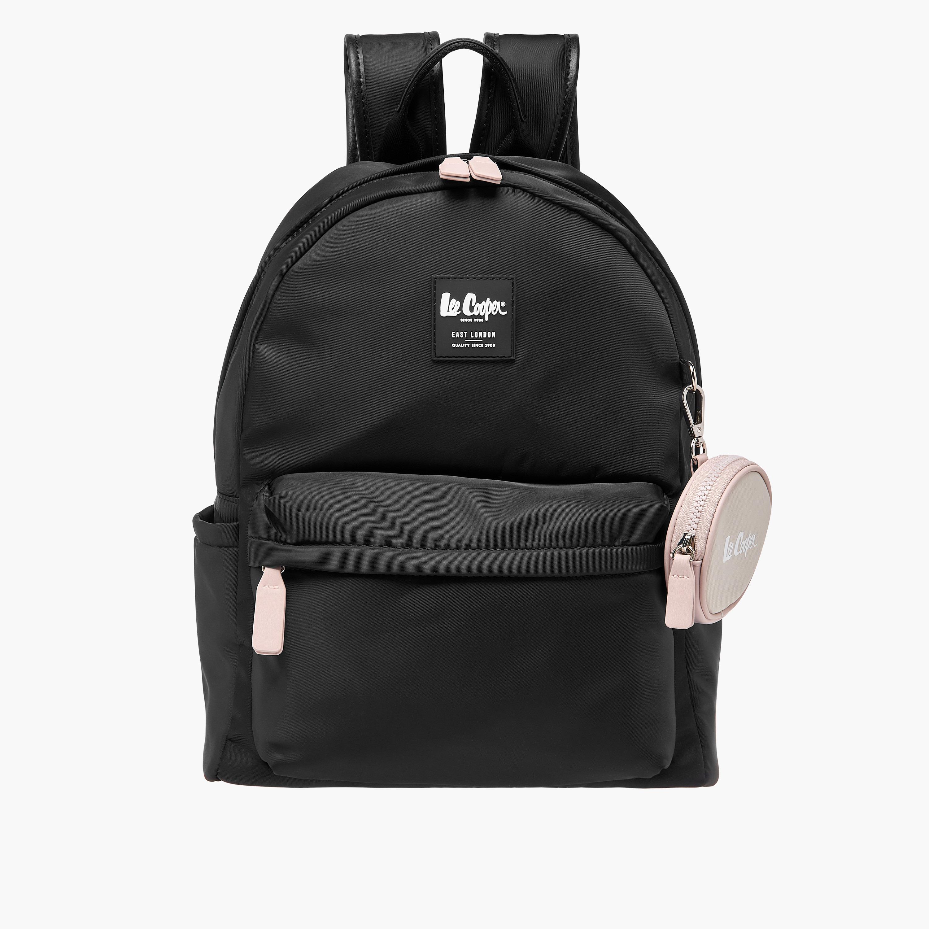 Lee Cooper Logo Print Backpack with Adjustable Shoulder Straps and Coin Pouch - 19x31x41 cm