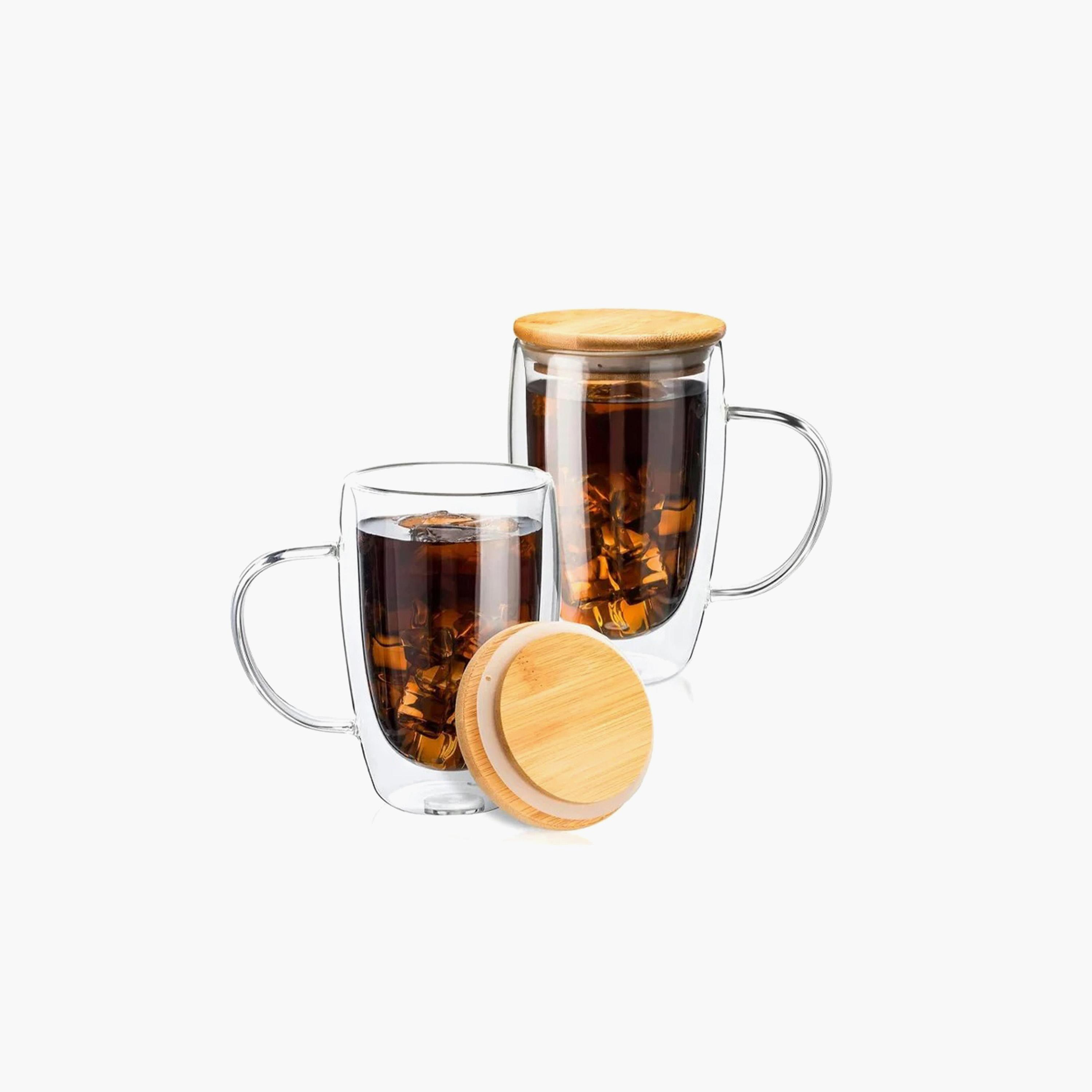 Double Wall 2-Piece Glass Coffee Cup with Handle and with Bamboo Lid Set - 450 ml-household-dining-teaandcoffee-mugsandcups-image-1
