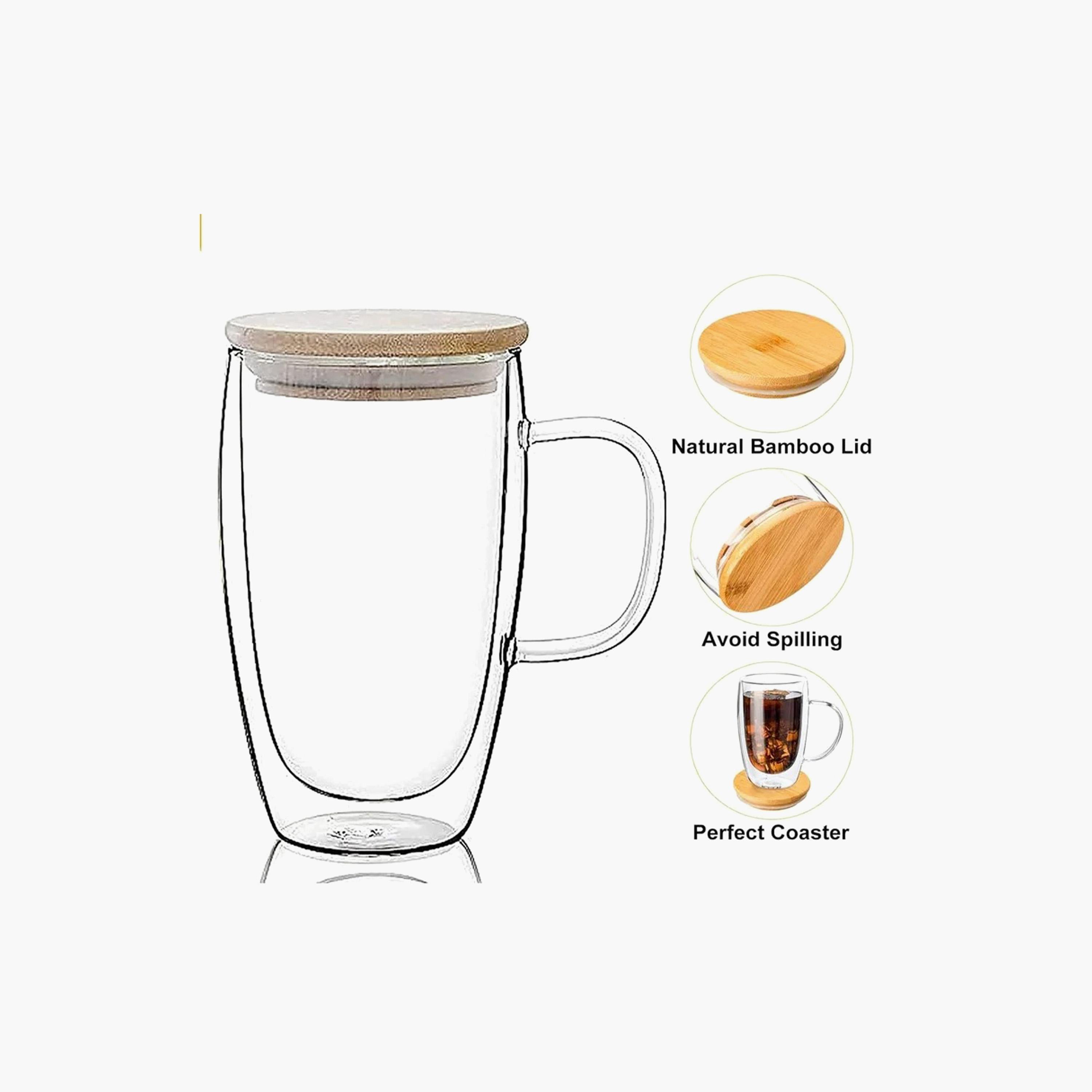 Double Wall 2-Piece Glass Coffee Cup with Handle and with Bamboo Lid Set - 450 ml-household-dining-teaandcoffee-mugsandcups-image-5