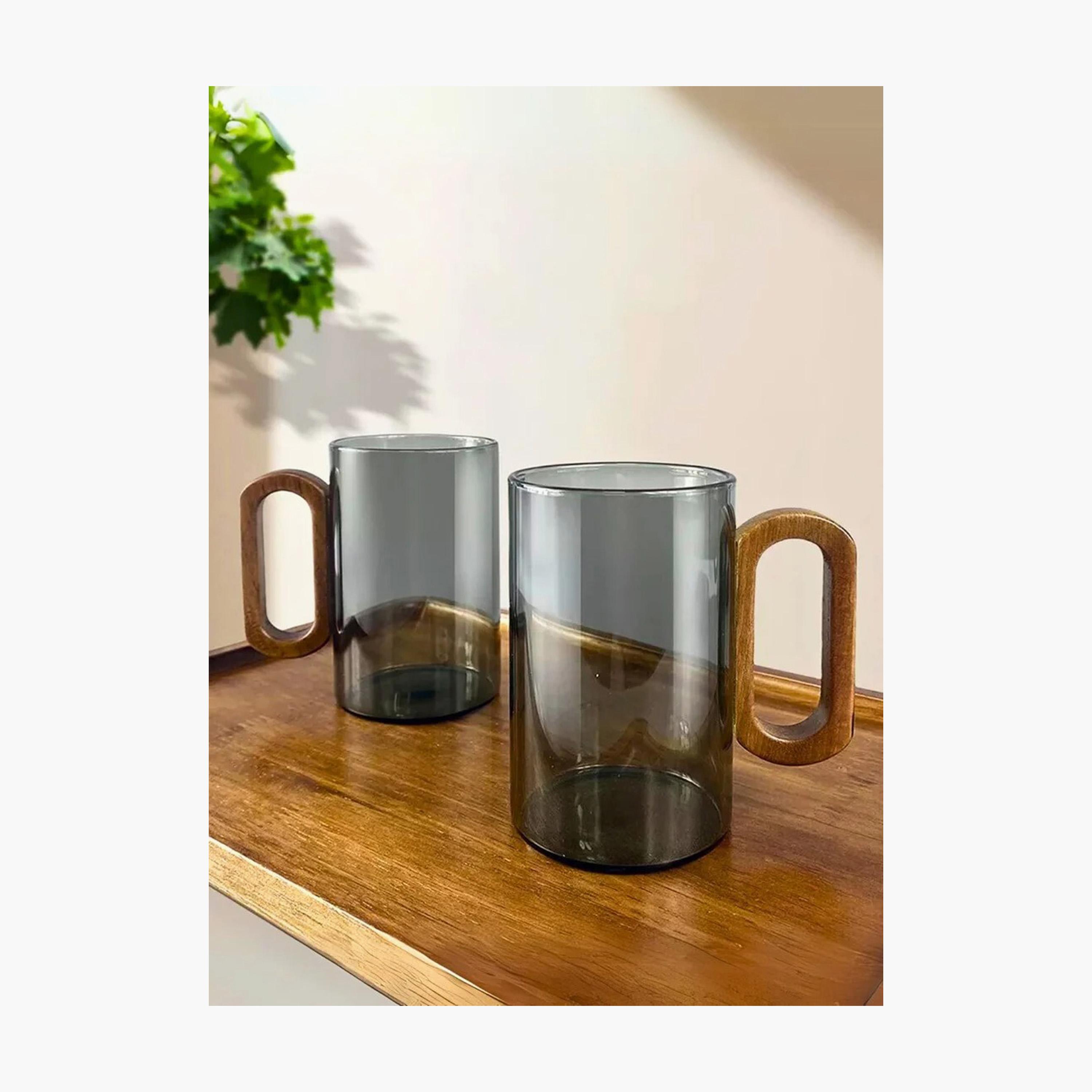 طقم مجات زجاجية من زجاج البورسليكات بمقبض خشبي 4 قطع من ون تشيس - 350 مل-household-dining-teaandcoffee-mugsandcups-image-1