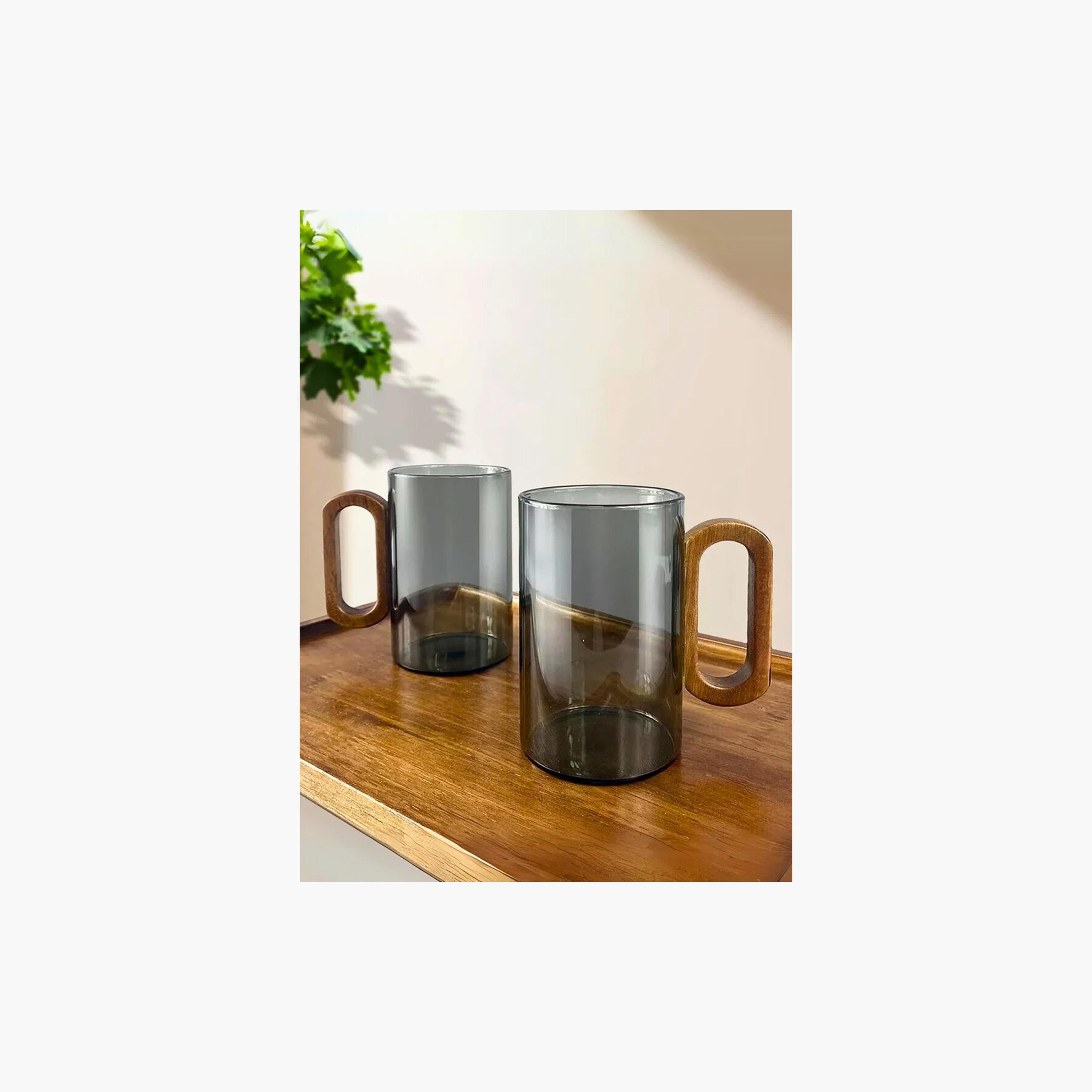 طقم مجات زجاجية من زجاج البورسليكات بمقبض خشبي 4 قطع من ون تشيس - 350 مل-household-dining-teaandcoffee-mugsandcups-image-2