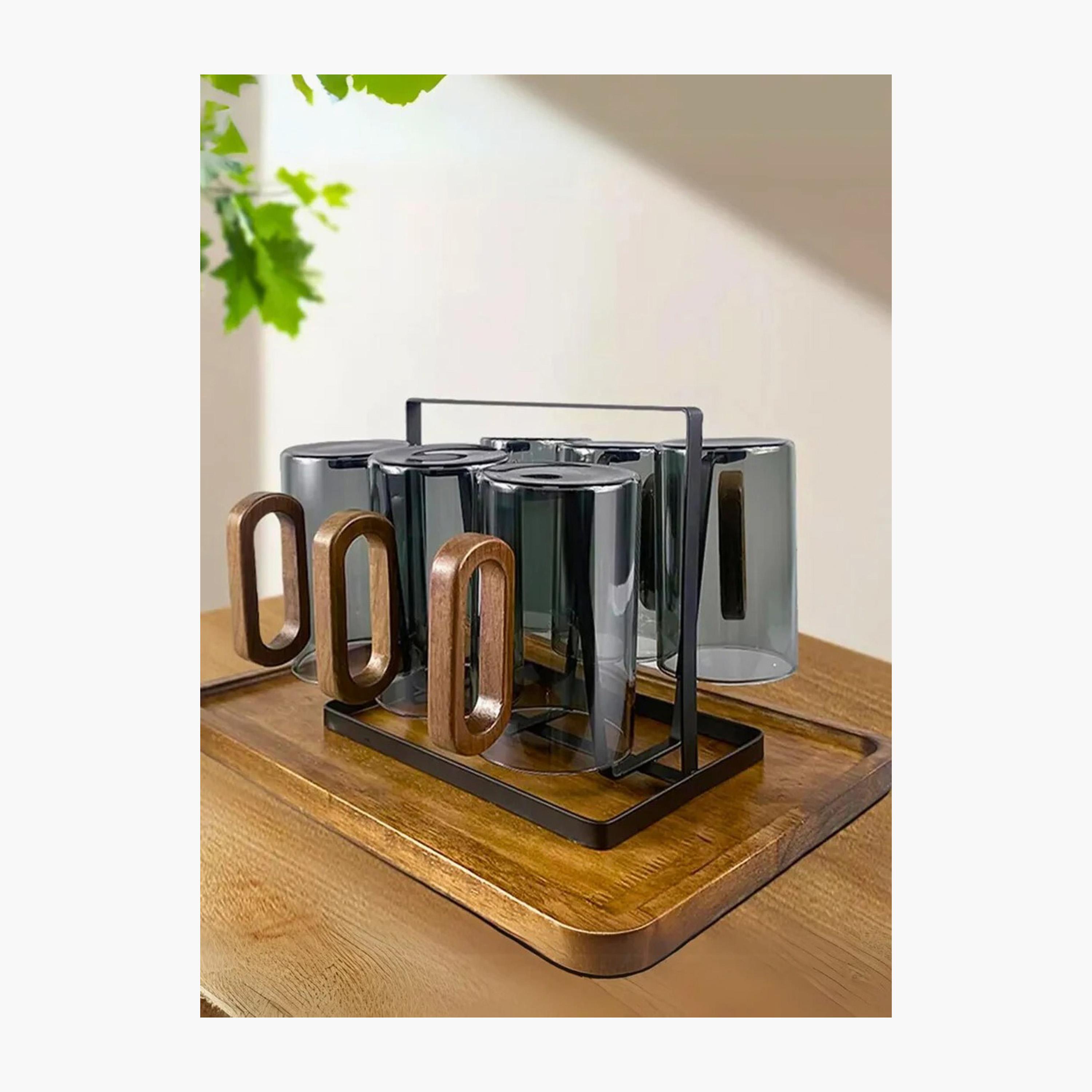 طقم مجات زجاجية من زجاج البورسليكات بمقبض خشبي 4 قطع من ون تشيس - 350 مل-household-dining-teaandcoffee-mugsandcups-image-4