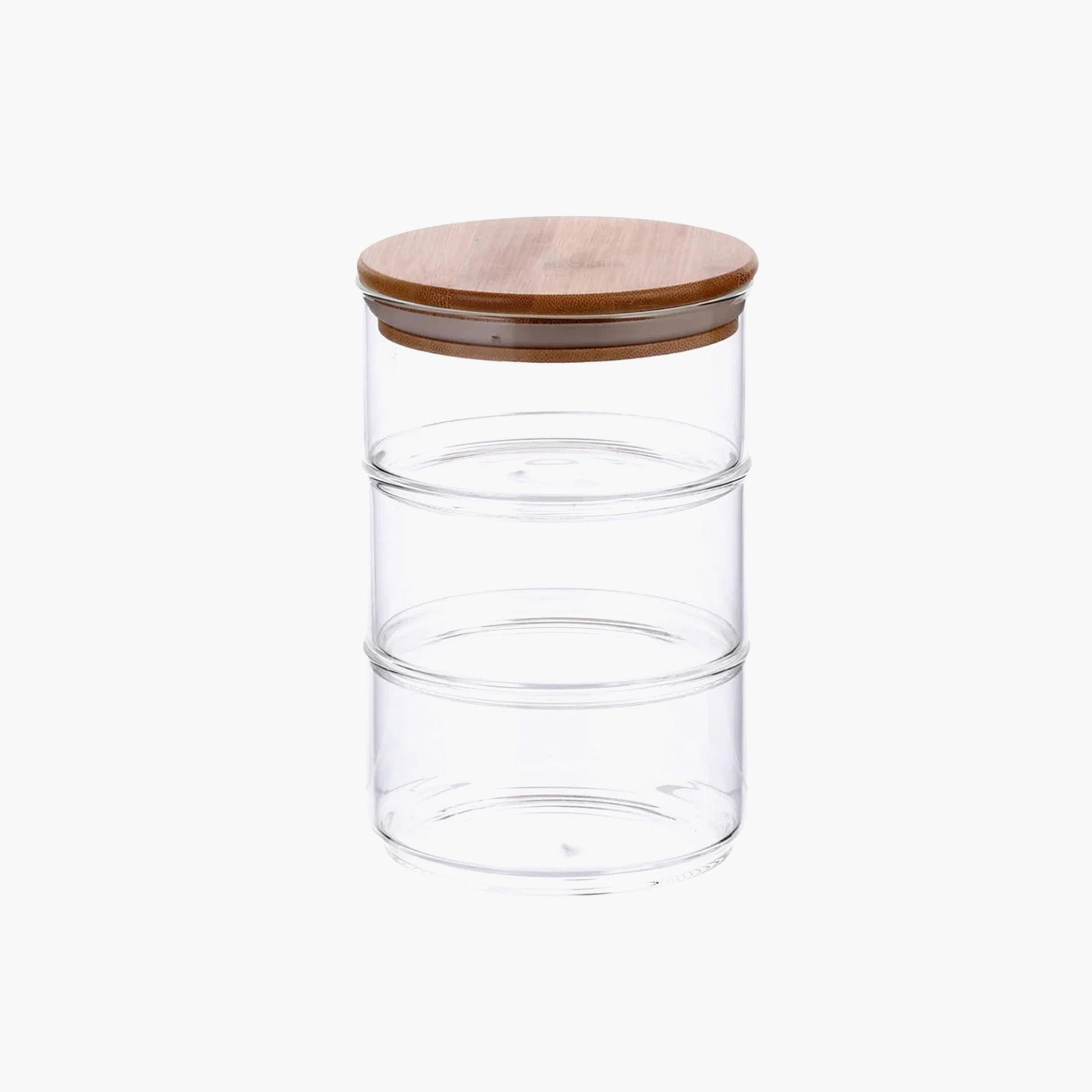 Borosilicate Glass 3-Tier Food Storage Jar with Airtight Bamboo Lid-household-kitchen-foodstorage-canistersandjars-image-1