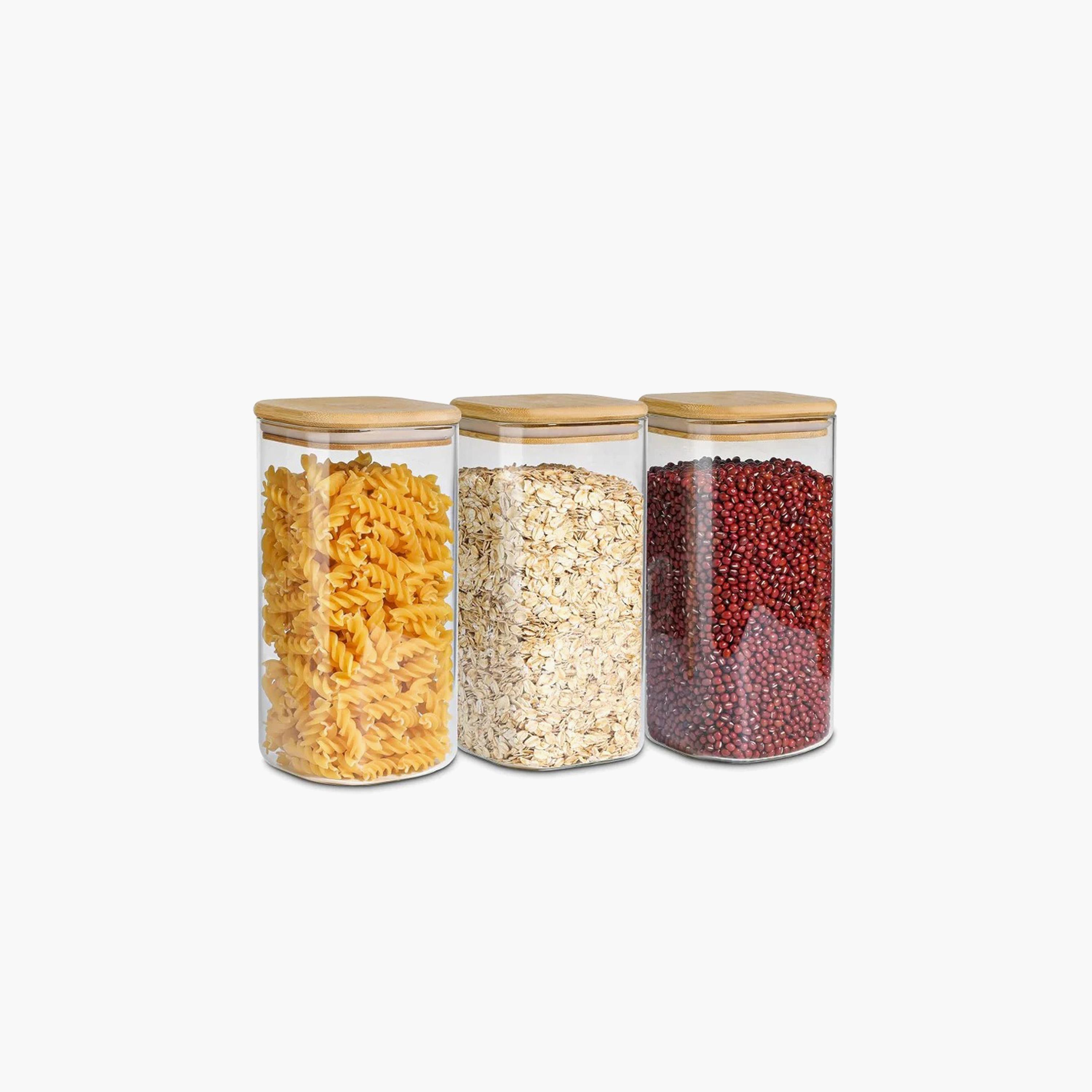 Borosilicate Glass 3-Piece Storage Jar with Bamboo Lid - 1.5 L-household-kitchen-foodstorage-canistersandjars-image-1